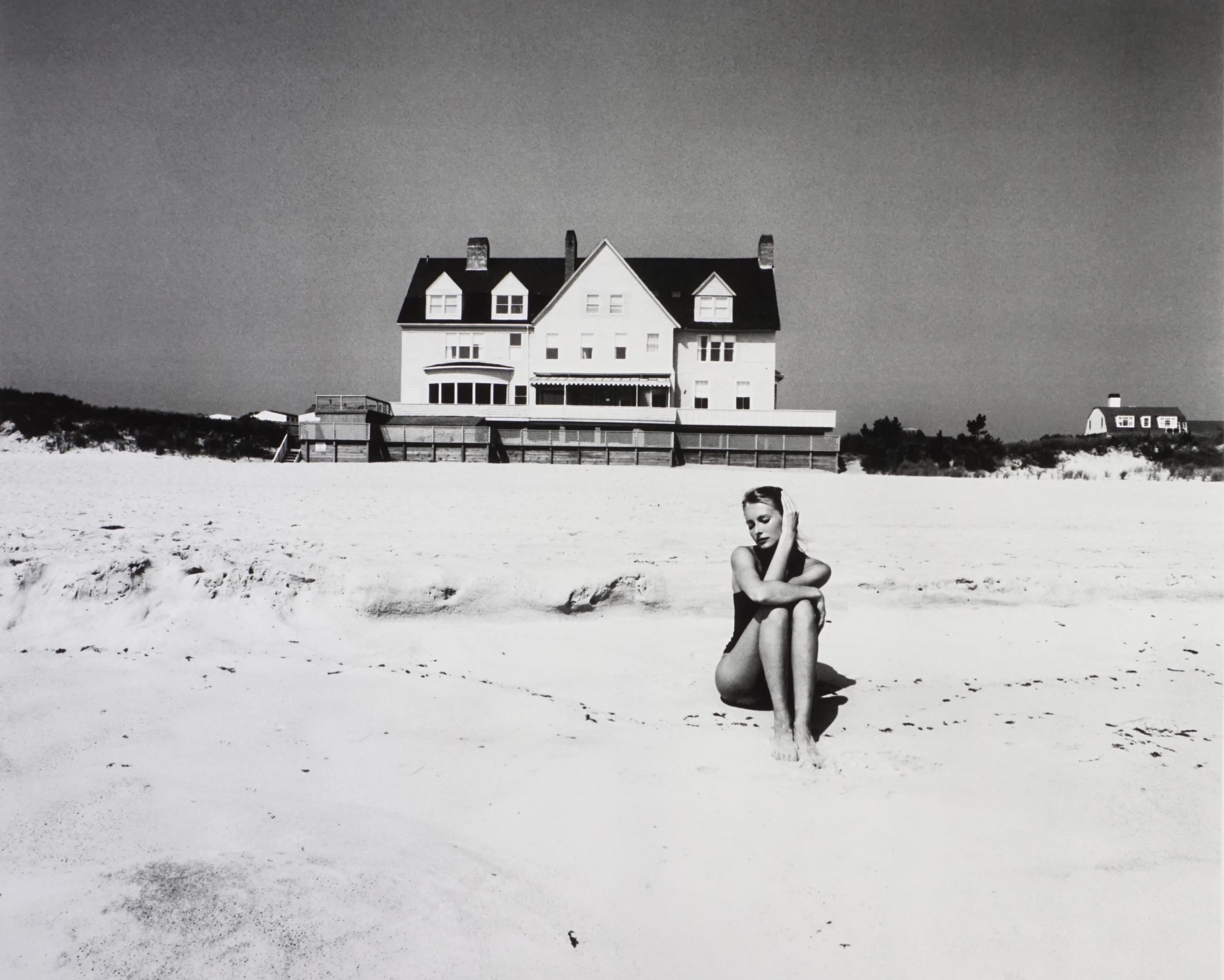 John Swannell Black and White Photograph - Marianne Lah Swannell on the beach, 1983 (Printed 2022)