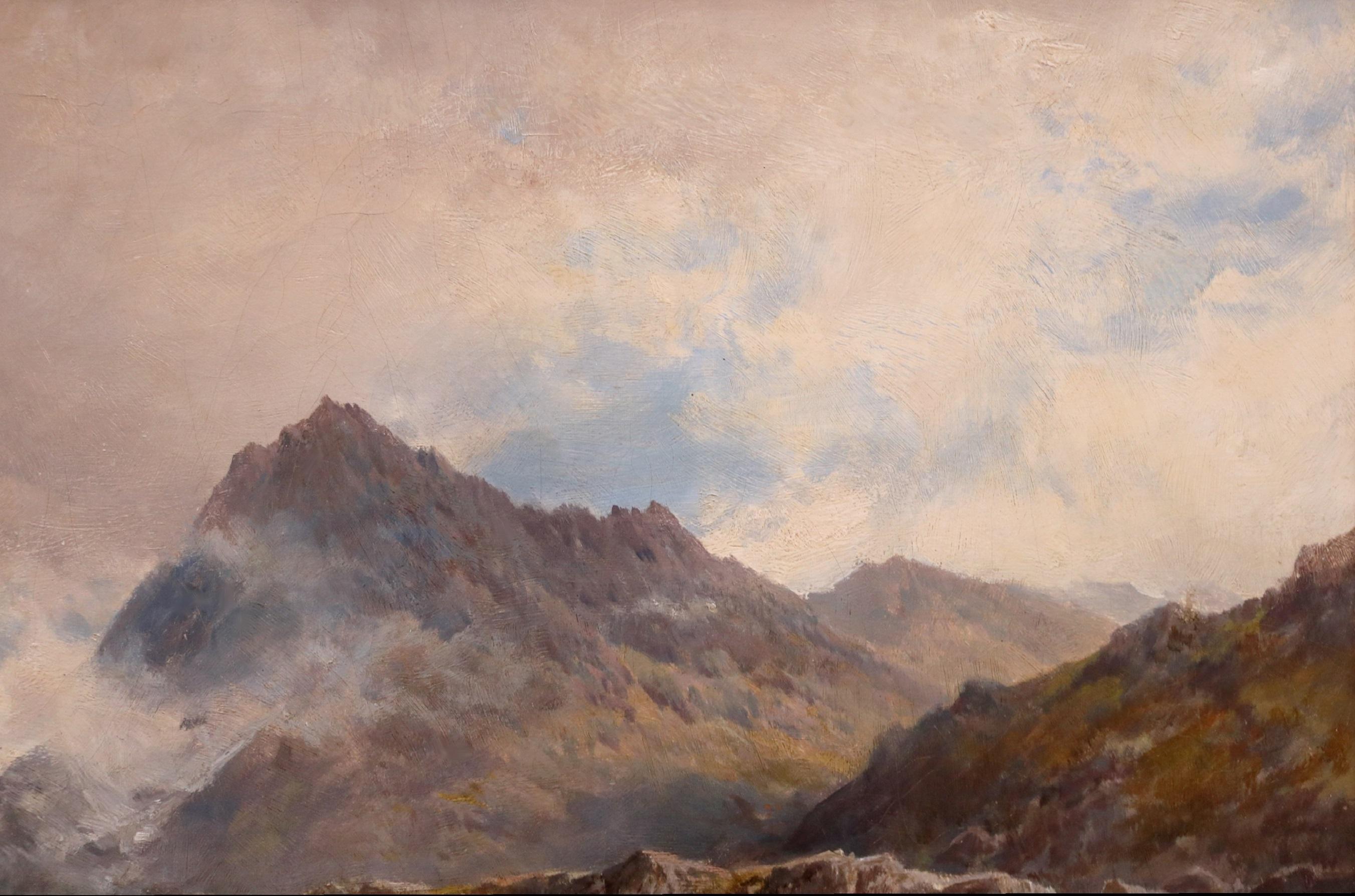 Avant Glyder Fawr - Grande peinture à l'huile du 19e siècle - Paysage de montagnes galloises  en vente 2