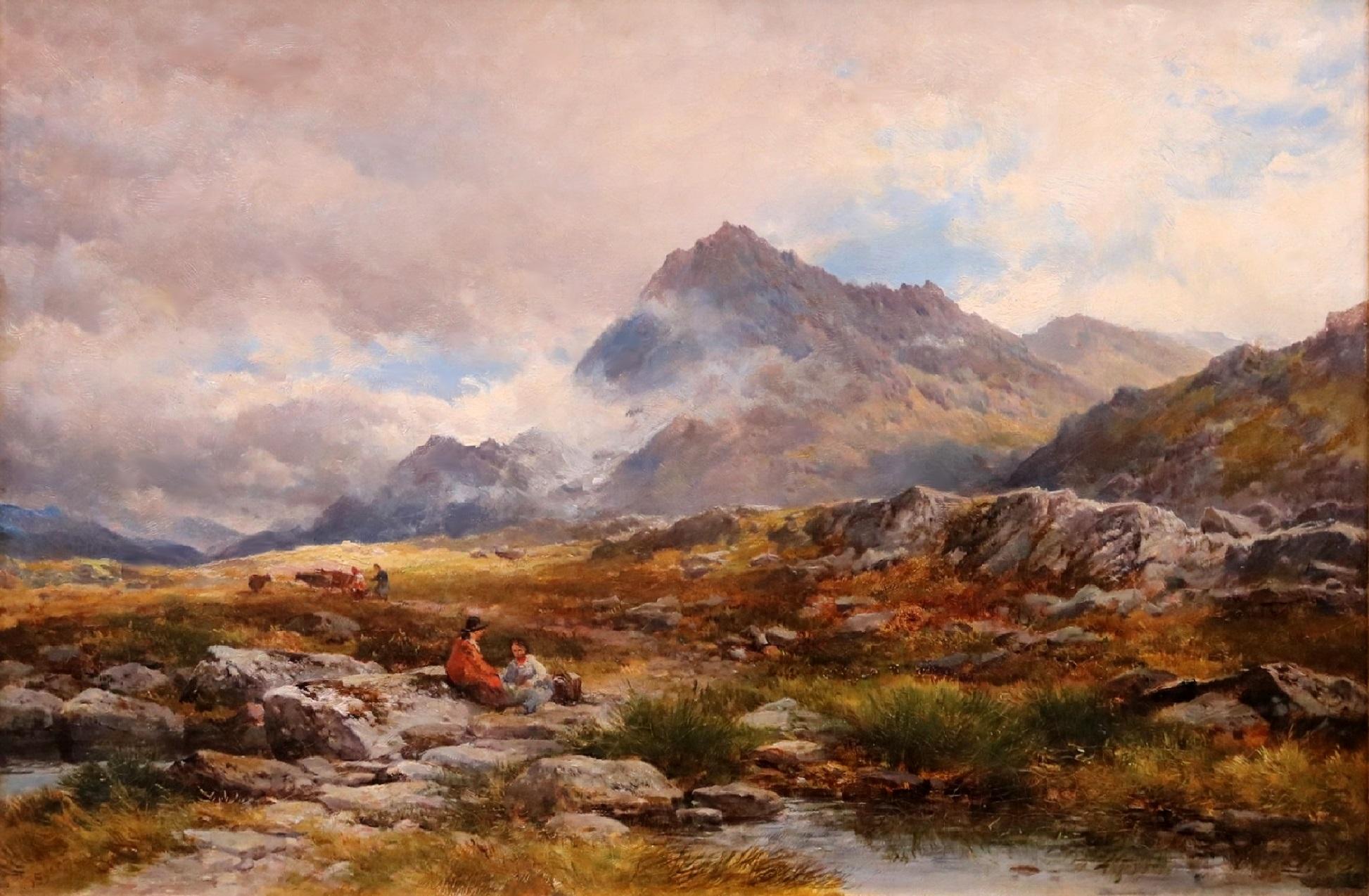 Avant Glyder Fawr - Grande peinture à l'huile du 19e siècle - Paysage de montagnes galloises  en vente 4