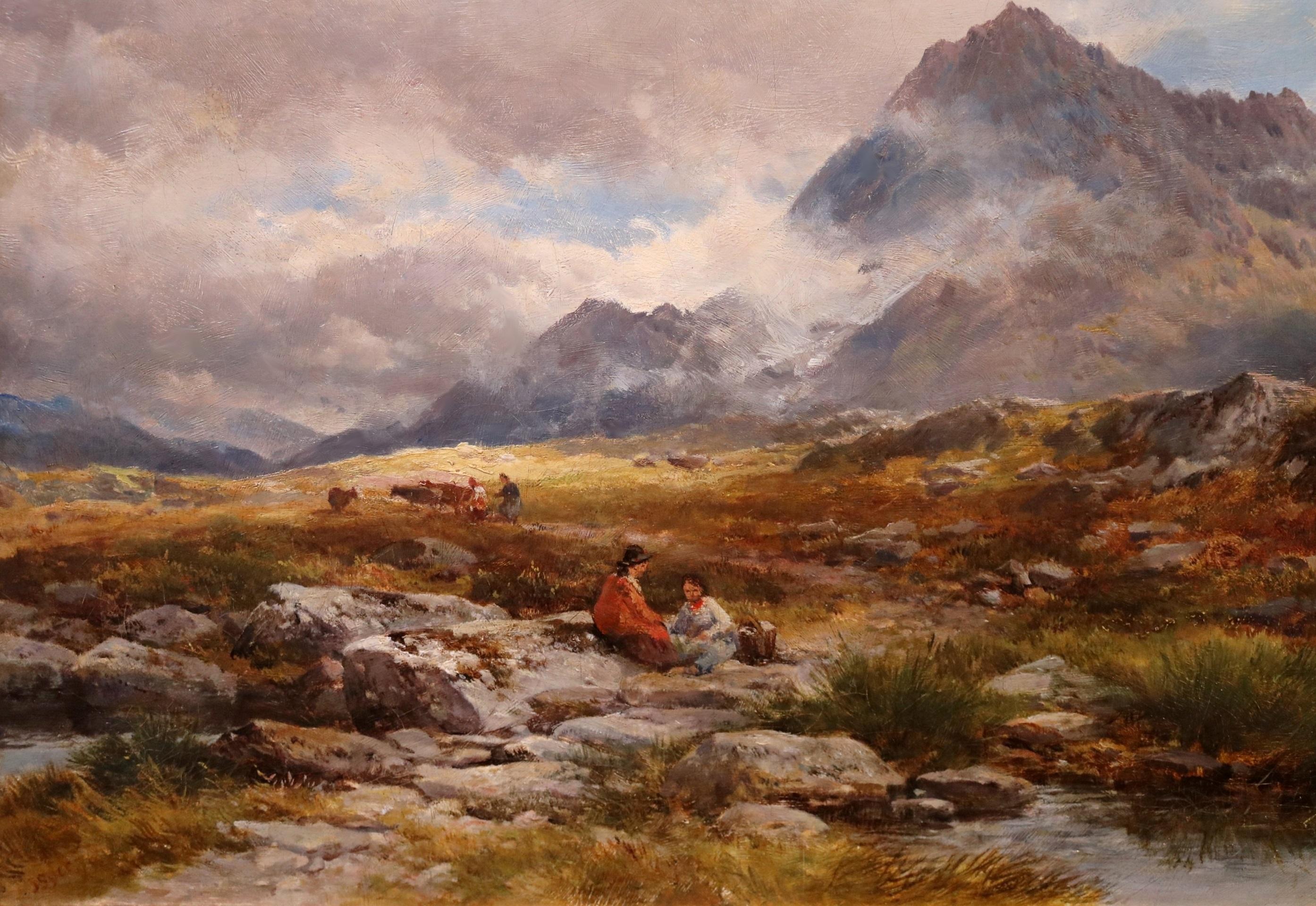 Avant Glyder Fawr - Grande peinture à l'huile du 19e siècle - Paysage de montagnes galloises  en vente 5