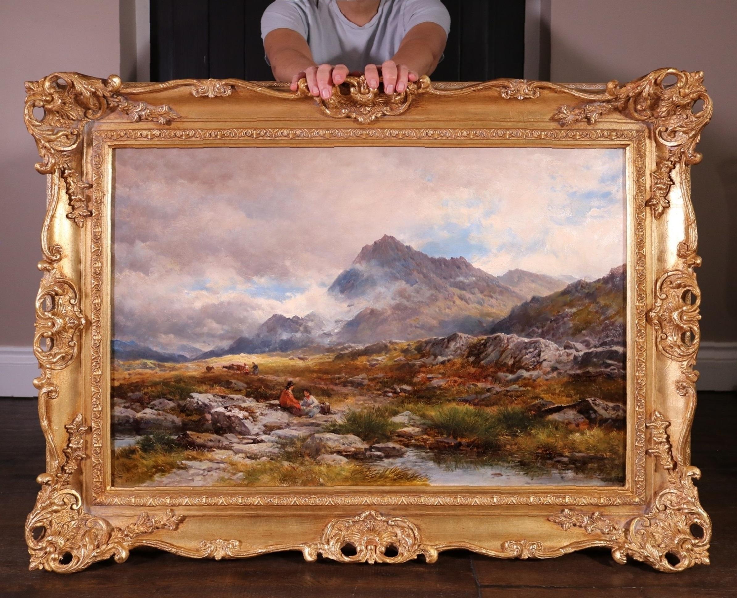 John Syer Figurative Painting - Before Glyder Fawr - Large 19th Century Oil Painting Welsh Mountain Landscape 