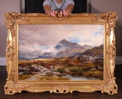 Avant Glyder Fawr - Grande peinture à l'huile du 19e siècle - Paysage de montagnes galloises 