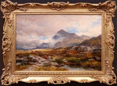Prima di Glyder Fawr - Grande dipinto a olio del 19° secolo di un paesaggio montano gallese