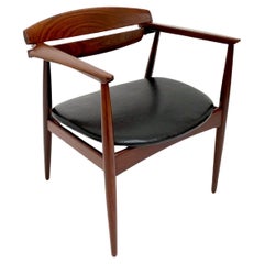 John Sylvester And Jørgen Matz For Bramin Møbler Teak And Black Vinyl Armchair