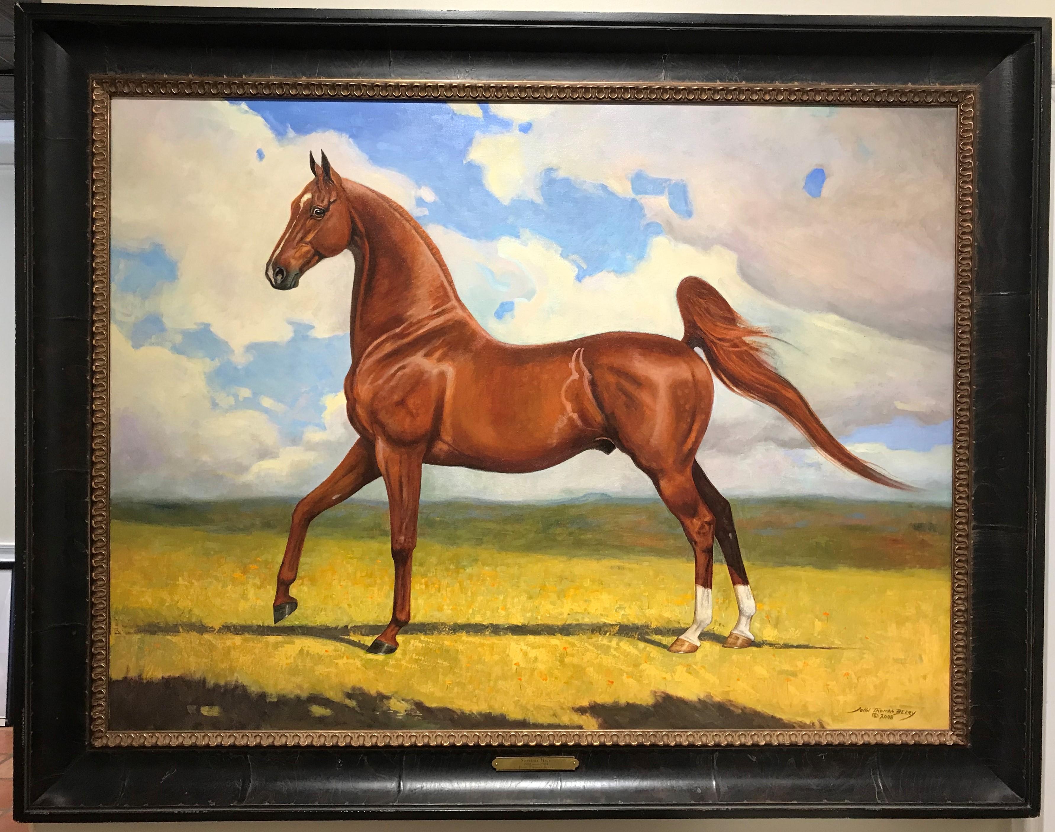 Large realist equine portrait of Saddlebred stallion, Supreme Heir, oil 36 x 48  - Painting by John T. Berry