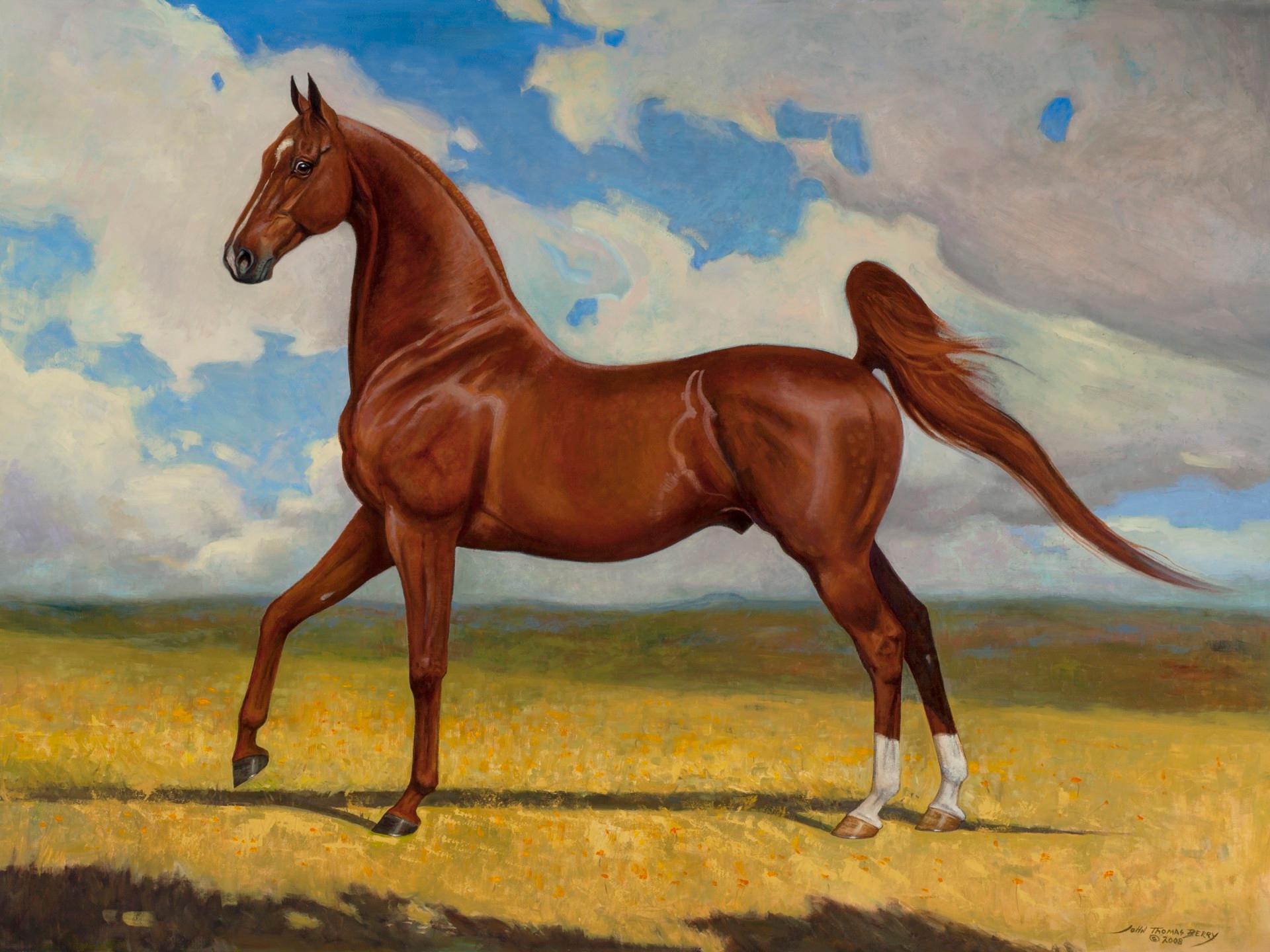 John T. Berry Animal Painting - Large realist equine portrait of Saddlebred stallion, Supreme Heir, oil 36 x 48 