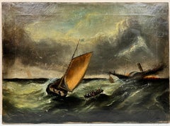 19th Century Irish/ American Signed Oil Painting Shipwreck at Sea dated 1883