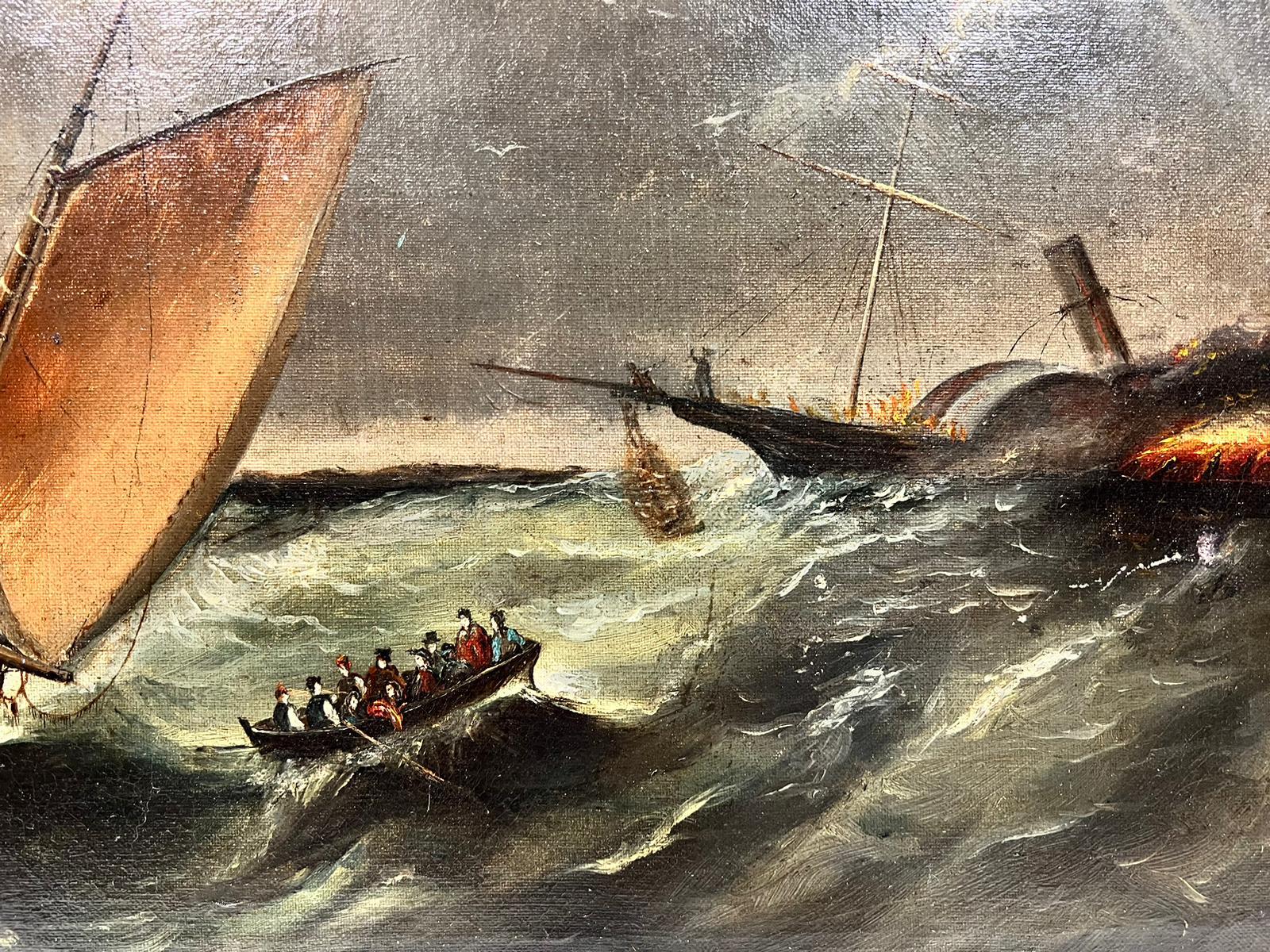 19th Century Irish/ American Signed Oil Painting Shipwreck at Sea dated 1883 For Sale 2