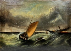 19th Century Irish/ American Signed Oil Painting Shipwreck at Sea dated 1883