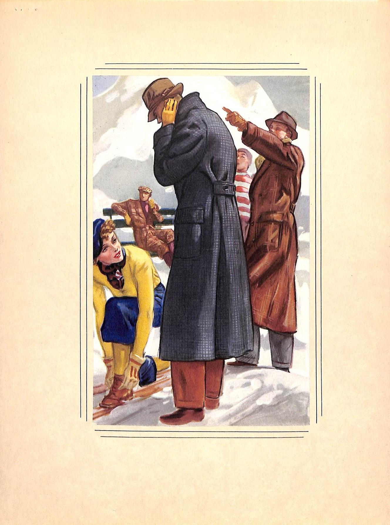Vintage c1930er Jahre Herrenbekleidung Illustration Kunst – Print von John T. Rowe
