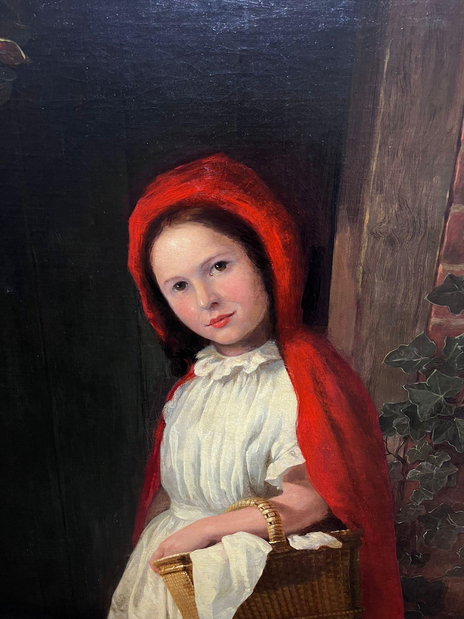 Huge Victorian Original Oil Painting Portrait of Little Red Riding Hood For Sale 6