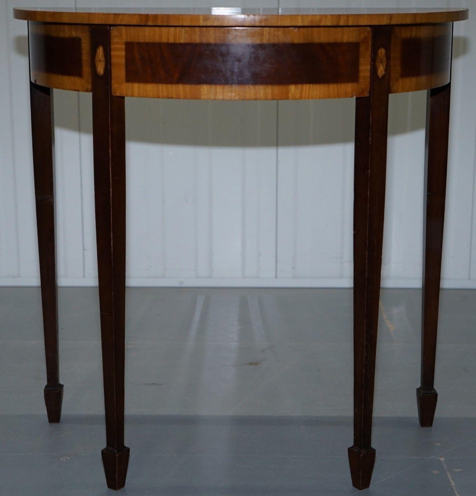 John Tanous Satinwood & Mahogany Sheraton Revival Demilune Console Side Table 4