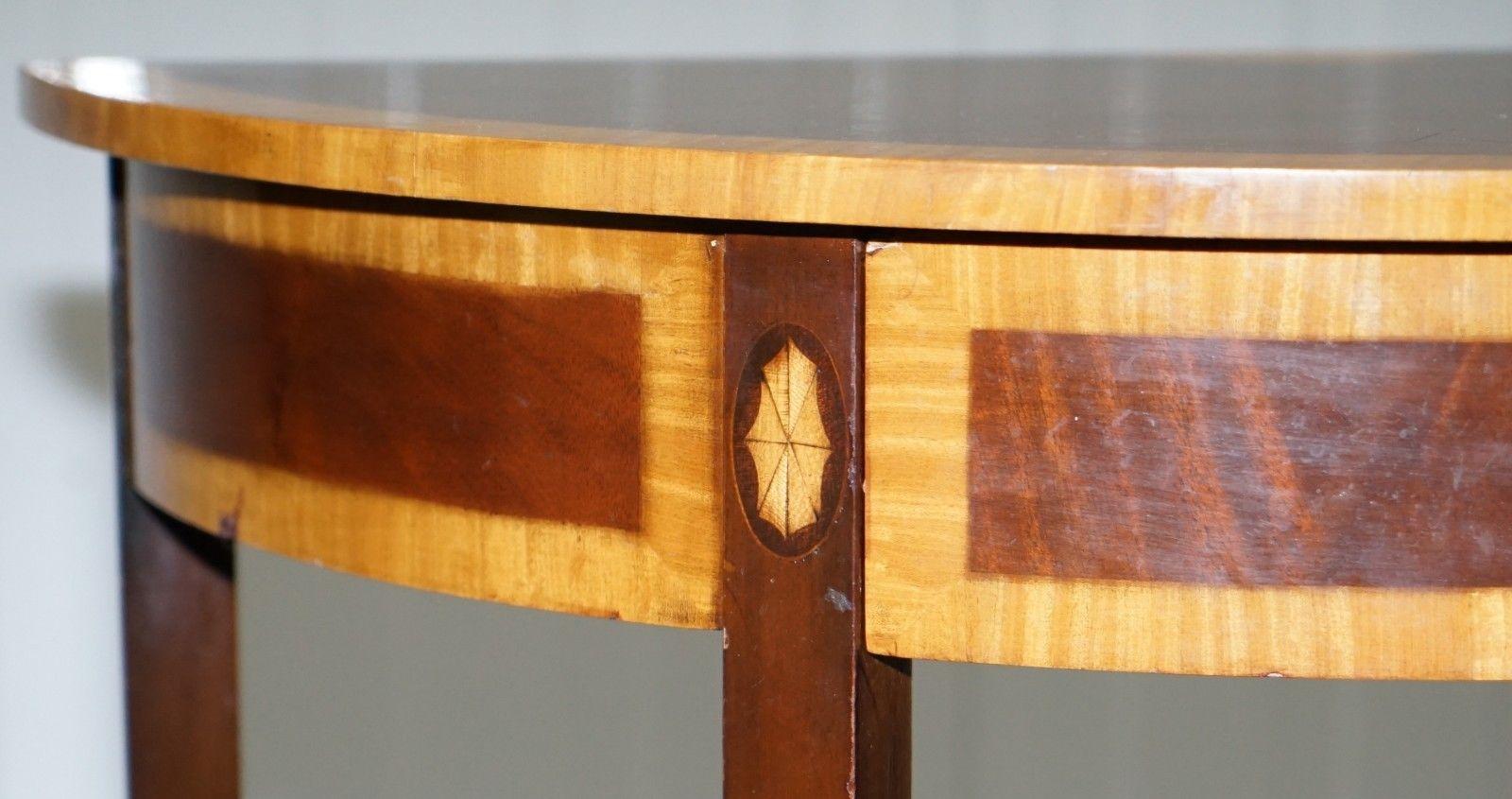 John Tanous Satinwood & Mahogany Sheraton Revival Demilune Console Side Table 5