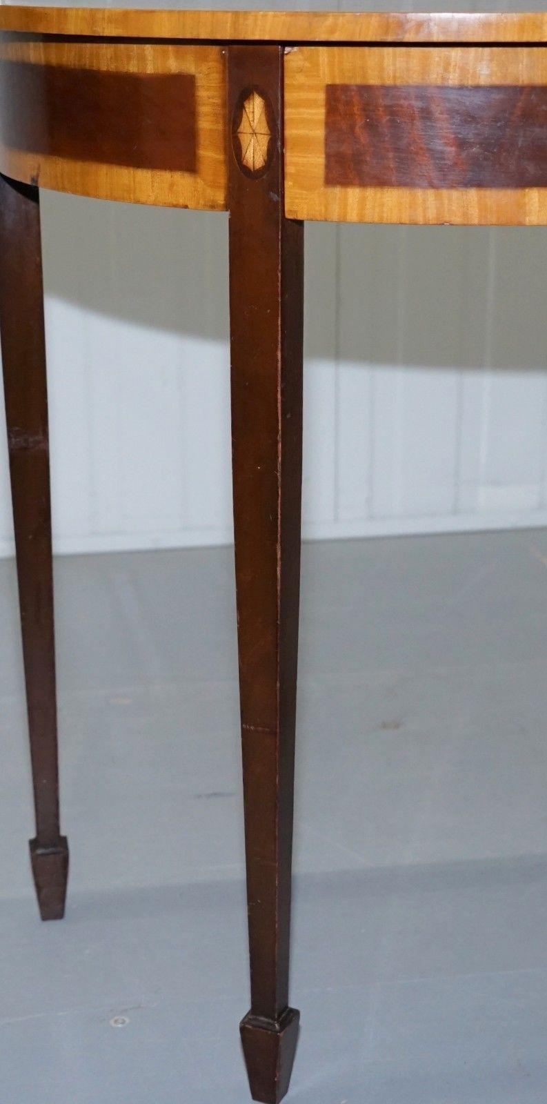 John Tanous Satinwood & Mahogany Sheraton Revival Demilune Console Side Table 6