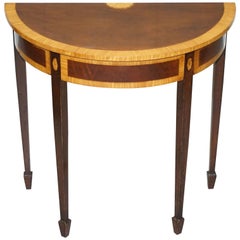 John Tanous Satinwood & Mahogany Sheraton Revival Demilune Console Side Table