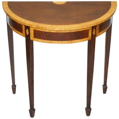 John Tanous Satinwood & Mahogany Sheraton Revival Demilune Console Side Table