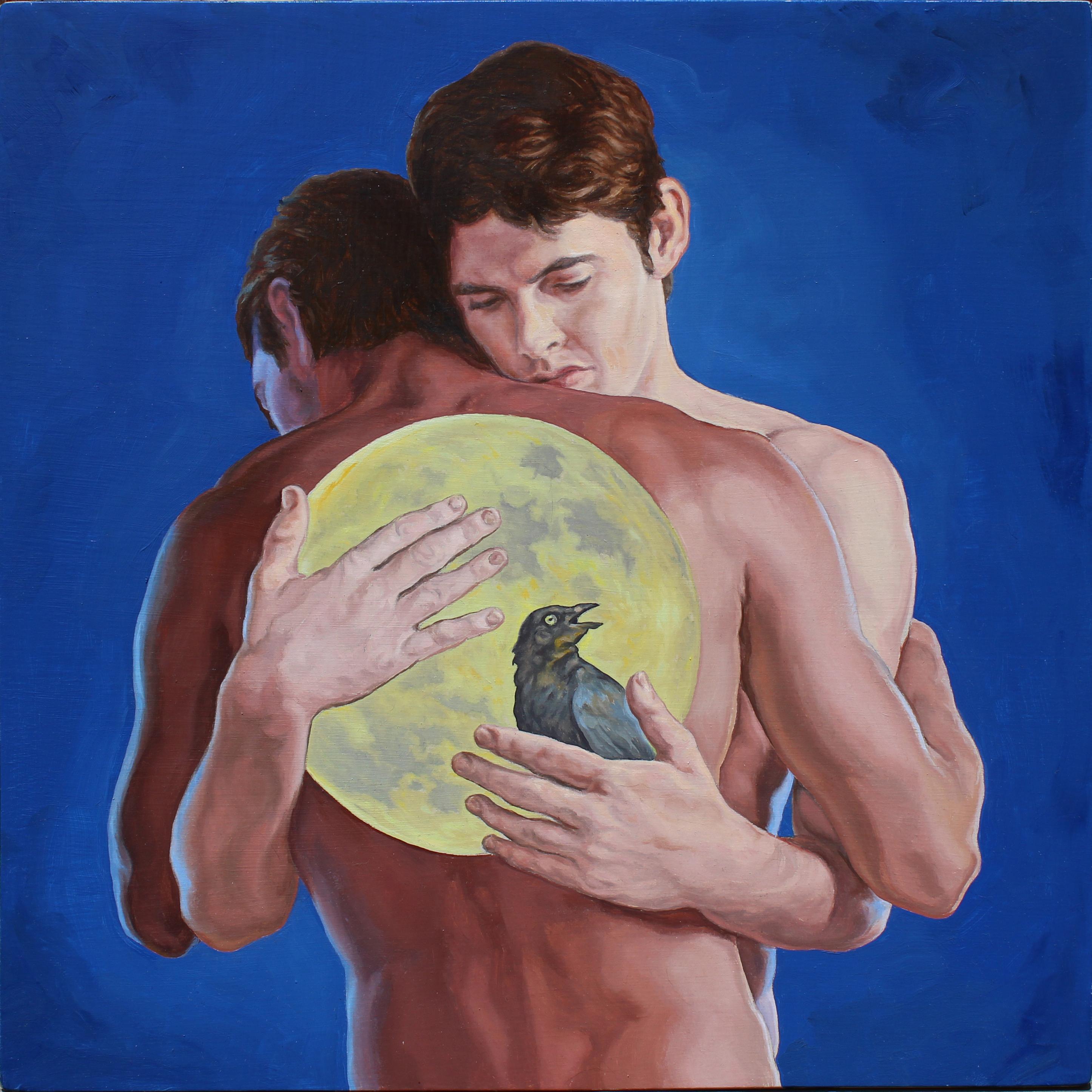 "Luna de cuervo" (2014) de John Tarantola, pintura al óleo de retrato desnudo surrealista