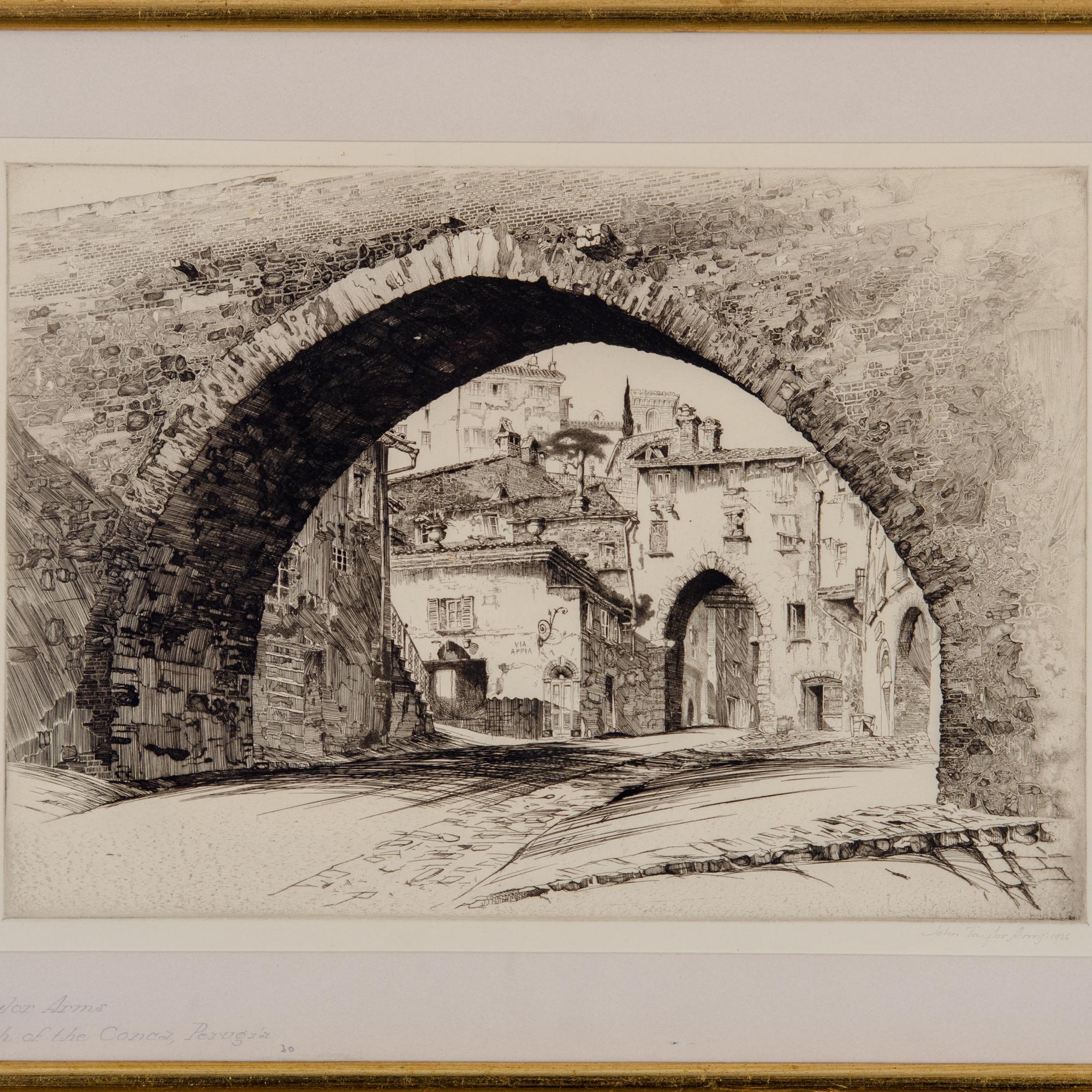 American John Taylor Arms - Arch of the Conca, Perugia Etching, 1926 For Sale