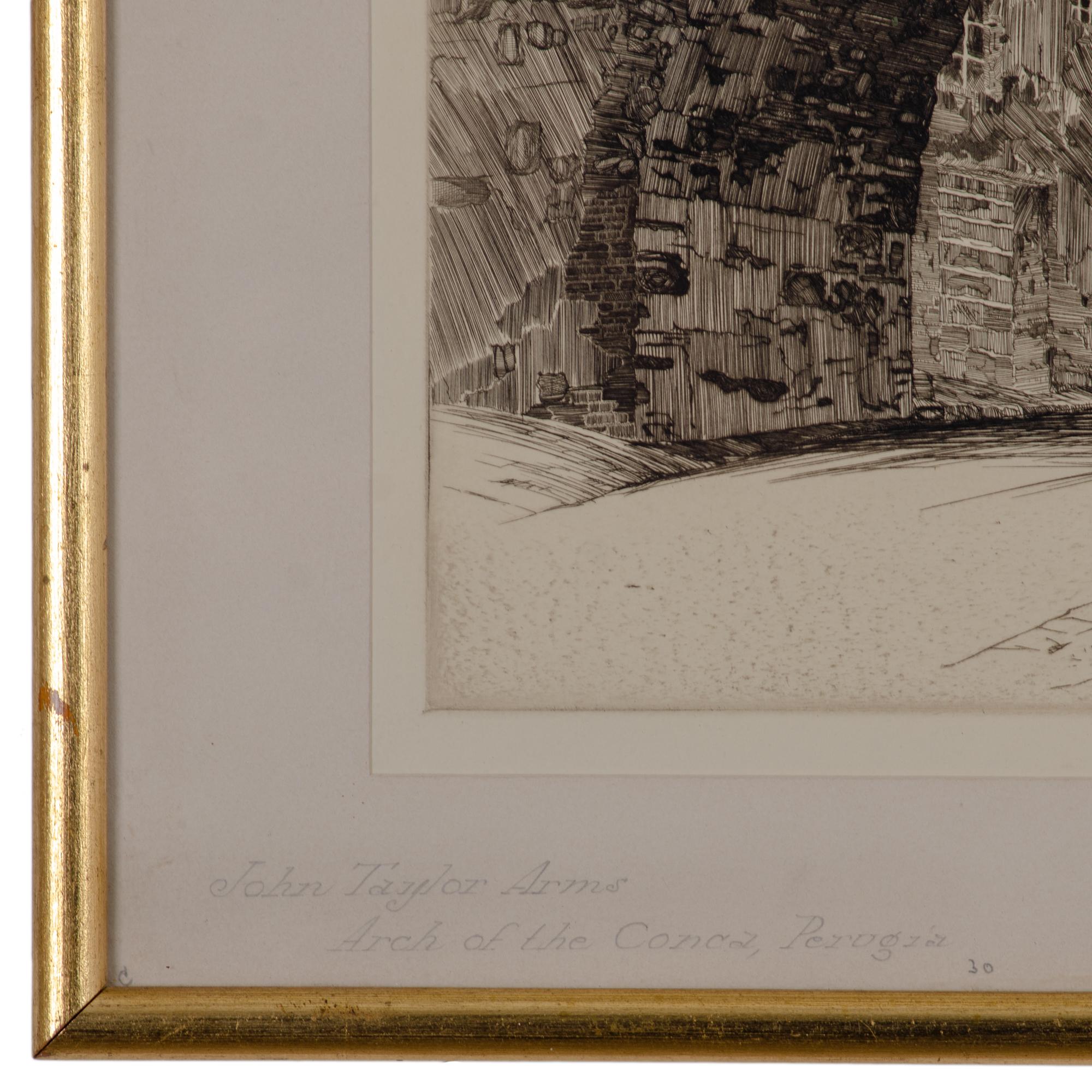 Early 20th Century John Taylor Arms - Arch of the Conca, Perugia Etching, 1926 For Sale
