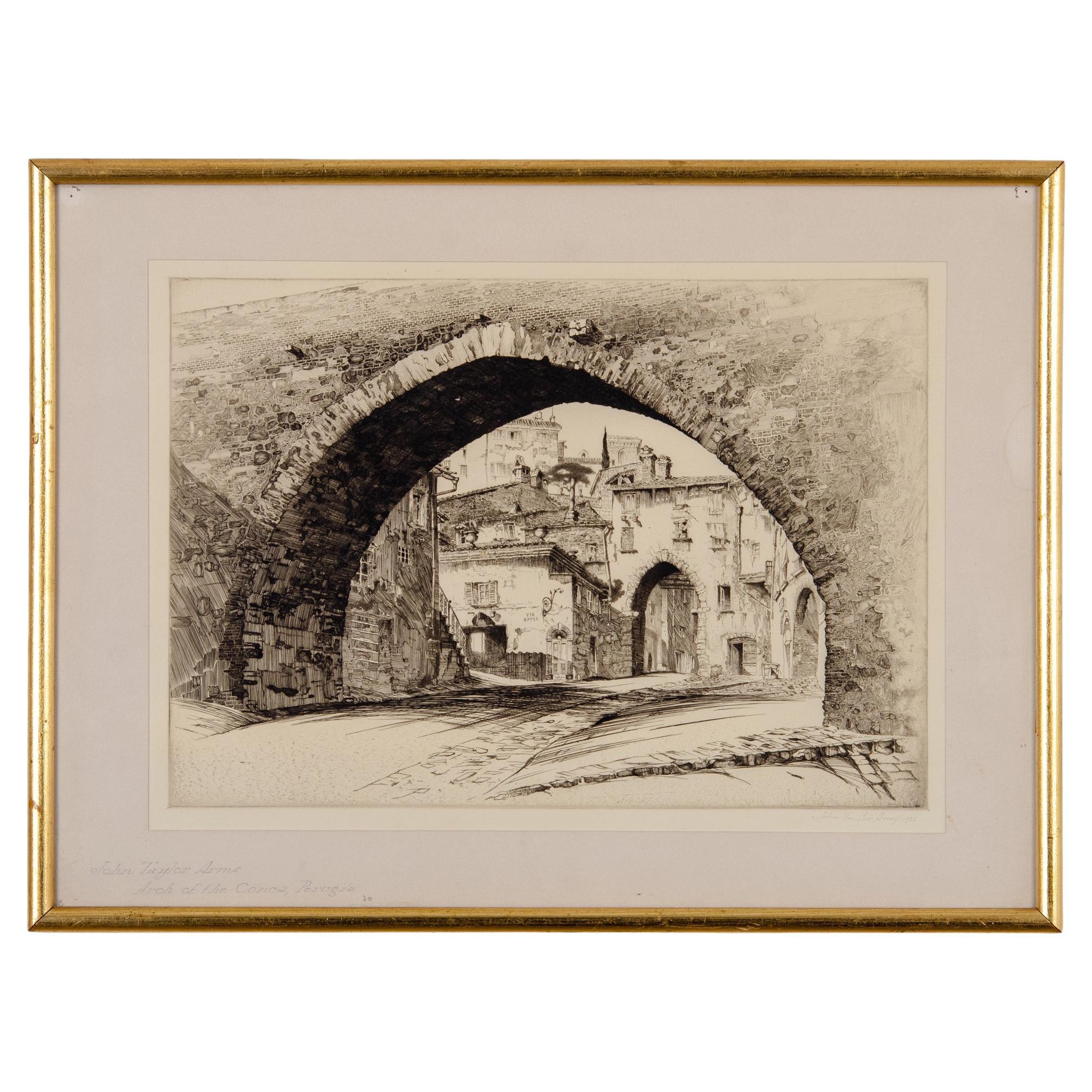 John Taylor Arms - Arch of the Conca, Perugia Etching, 1926 For Sale