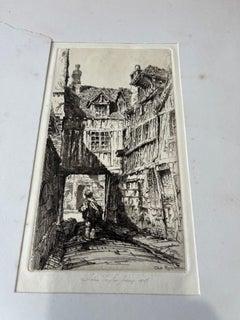 John Taylor Arms Old Rouen Etching 1927 Gothic Street Scene Signed
