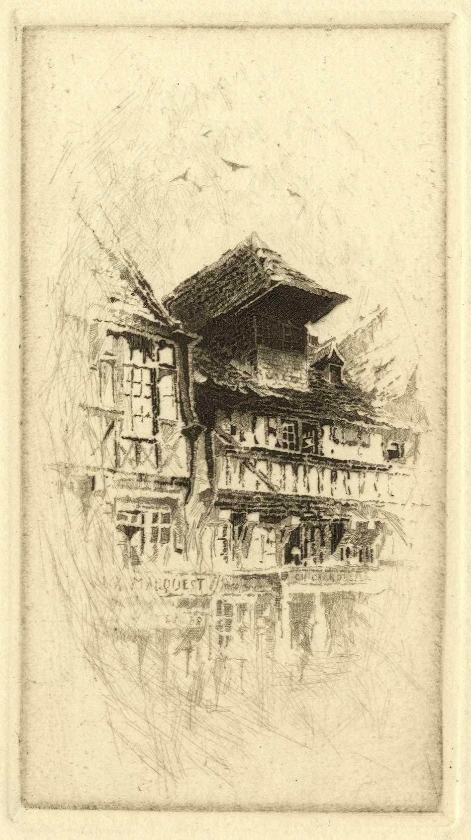 Ein Zobel in der Grande Rue, Lisieux (Beige), Landscape Print, von John Taylor Arms
