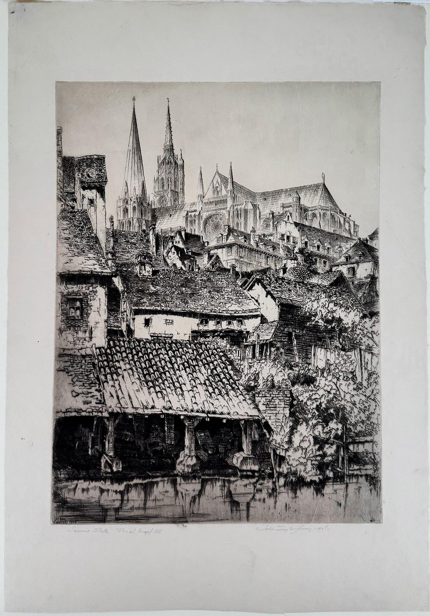 Chartres; Cathedral of Notre Dame from the River - Print by John Taylor Arms