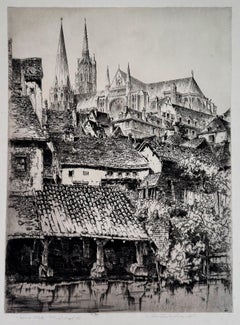 Antique Chartres; Cathedral of Notre Dame from the River