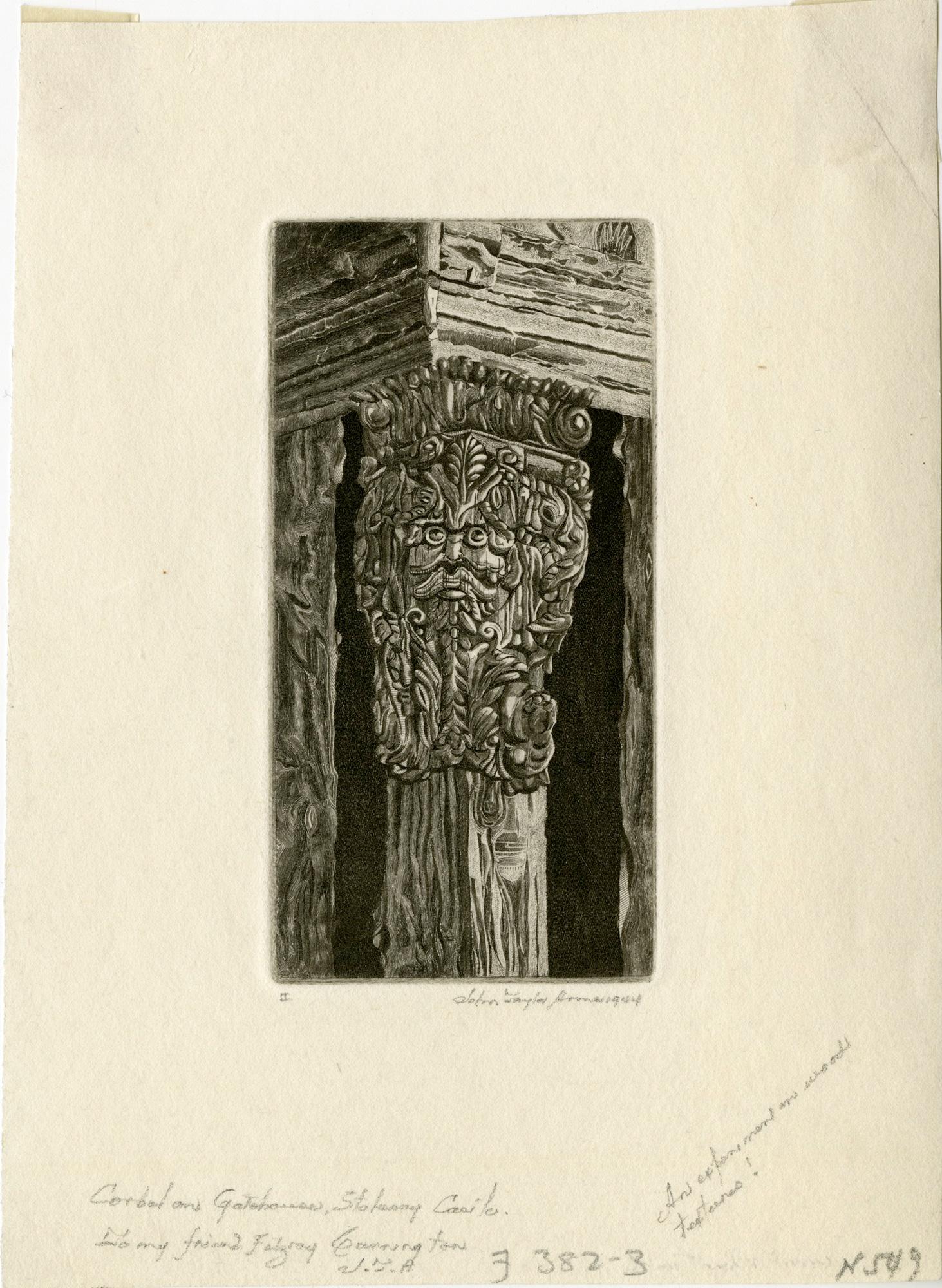 Corbel on Gate House, Stokesay Castle, Shropshire Corbel - Print by John Taylor Arms