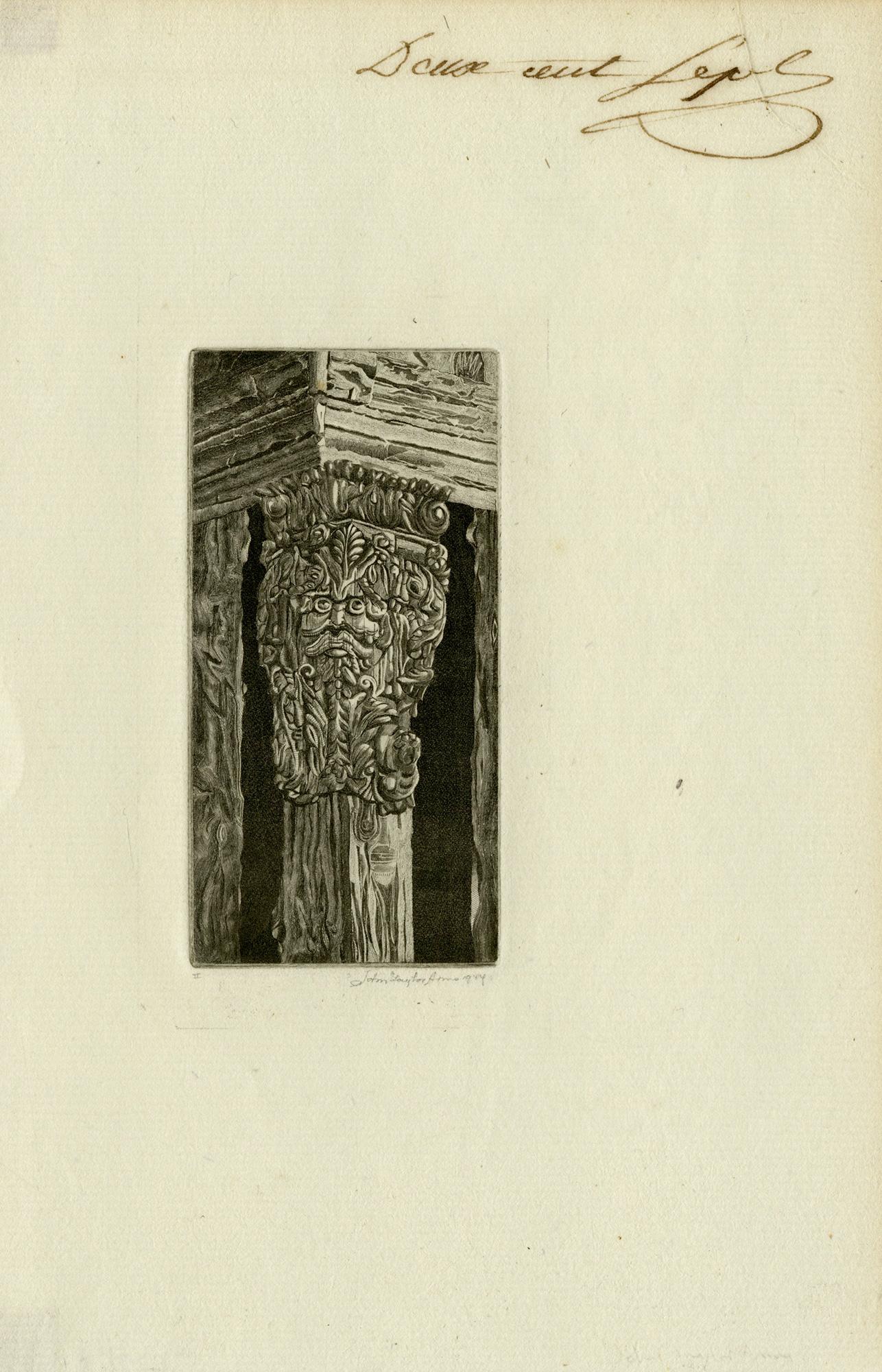 Corbel on Gate House, Stokesay Castle, Shropshire - Print by John Taylor Arms