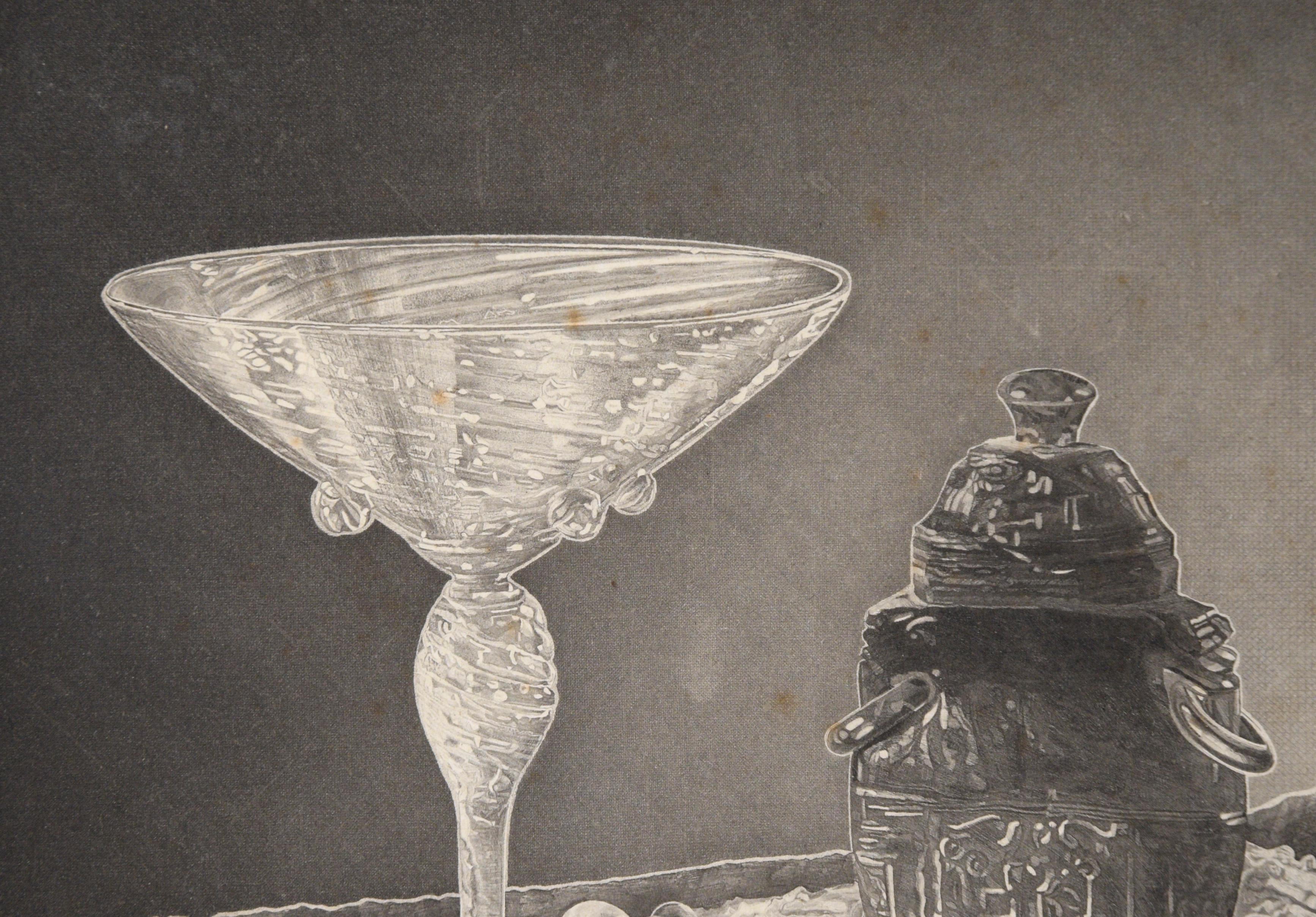 Stillleben-Lithographie „Kristall und Jade“ in Tinte auf Papier (Viktorianisch), Print, von John Taylor Arms