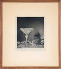 Vintage "Crystal and Jade" Still Life Lithograph in Ink on Paper