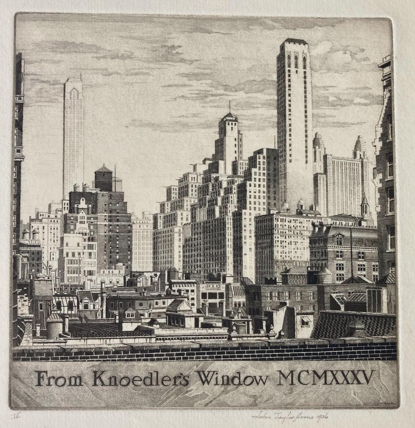 De la fenêtre de Knoedler's Window MCMXXXV - Modernisme américain Print par John Taylor Arms