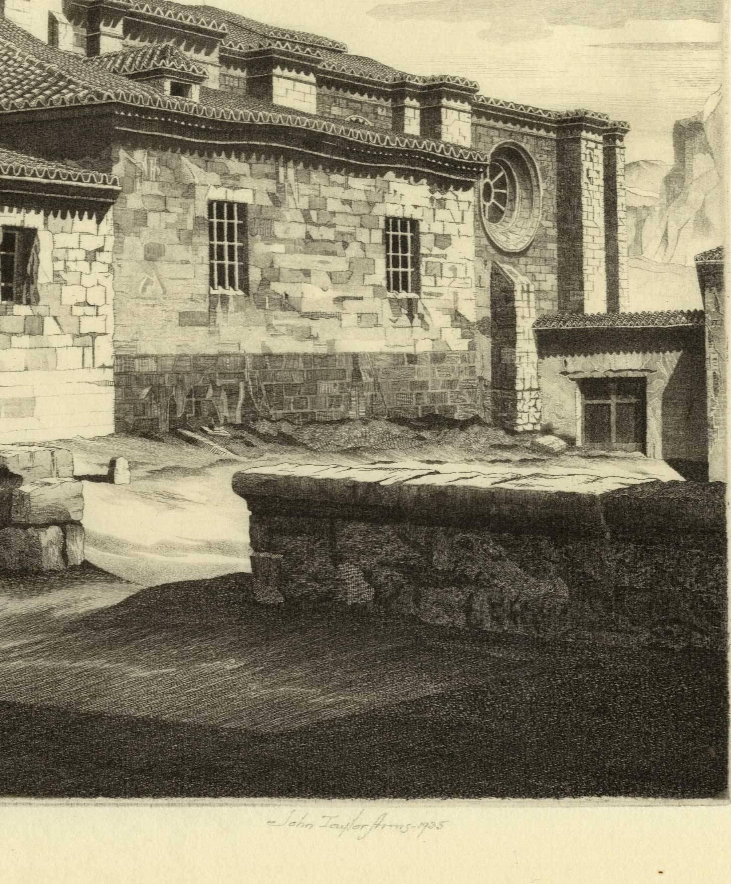 John Taylor Arms schuf dieses großartige Architekturbild von La Colegiata im Jahr 1935 in einer Auflage von 153 Exemplaren.  Es ist die Nummer 12 in seiner Serie Spanish Church's und wird als Fletcher Nummer 284 bezeichnet.

Die Kirche Santa María
