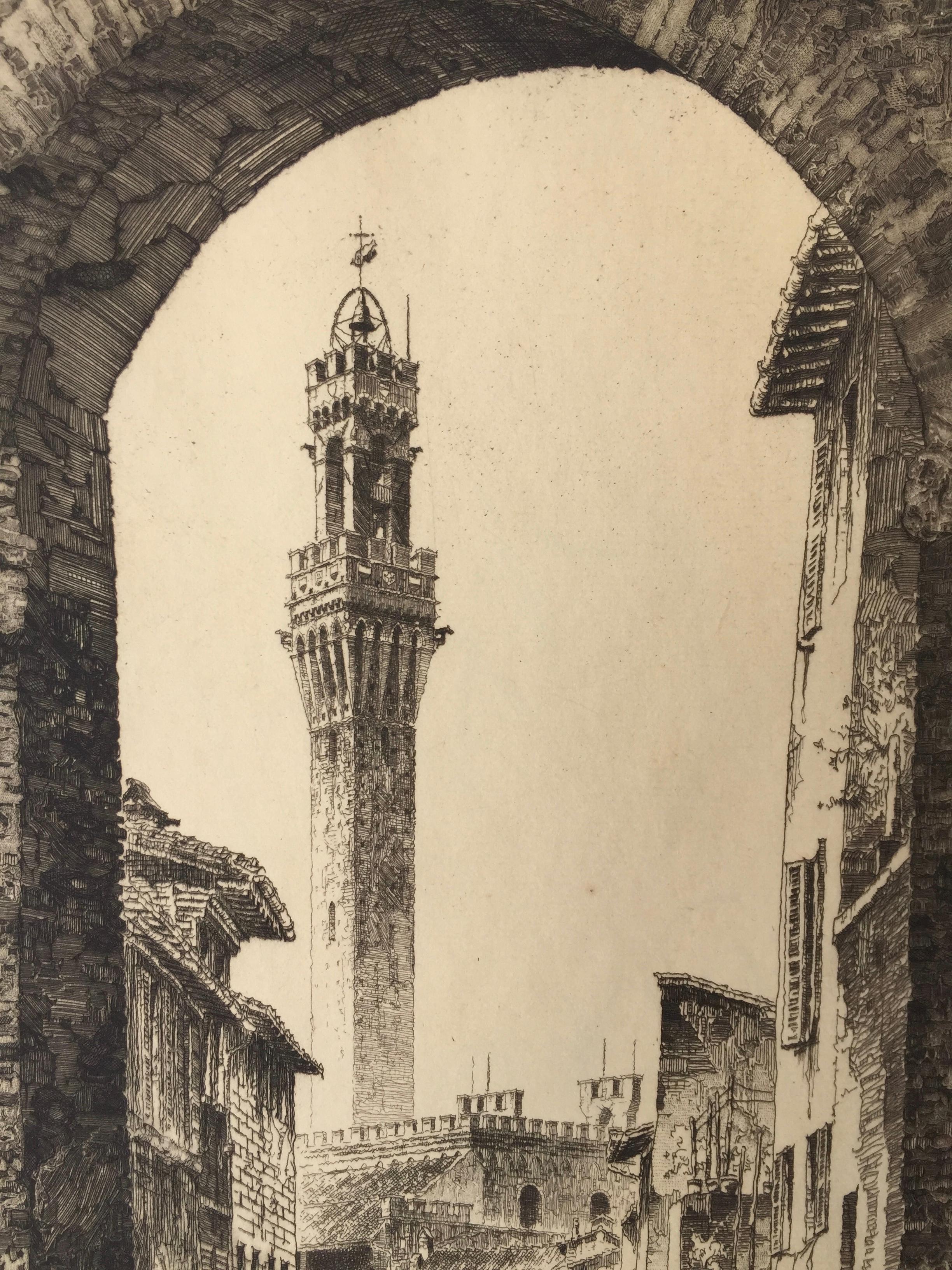 La Torre Del Mangia, Siena - Brown Landscape Print by John Taylor Arms