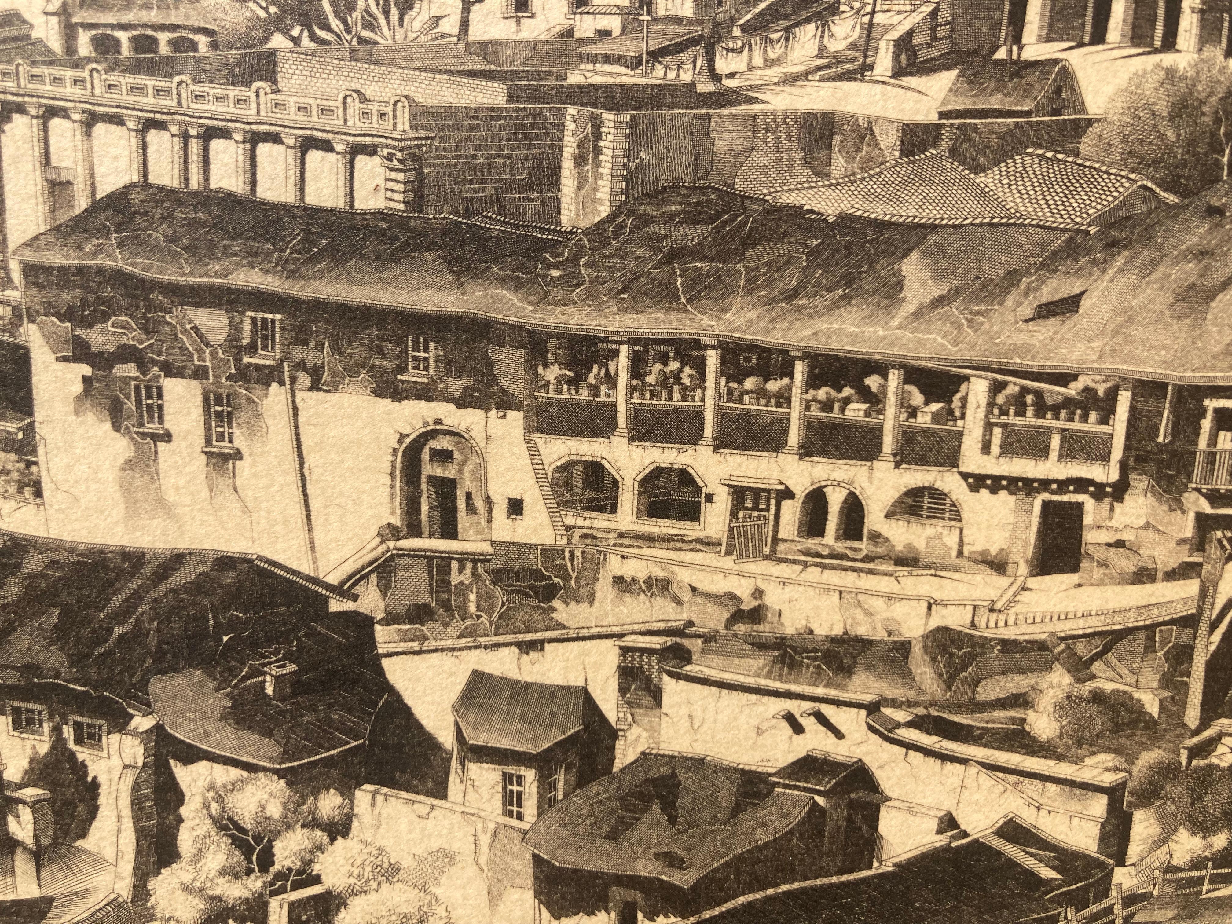 TAXCO DE LUZ Y SOMBRA - J. T. Arms Obra maestra mexicana con llamativos detalles - Print de John Taylor Arms