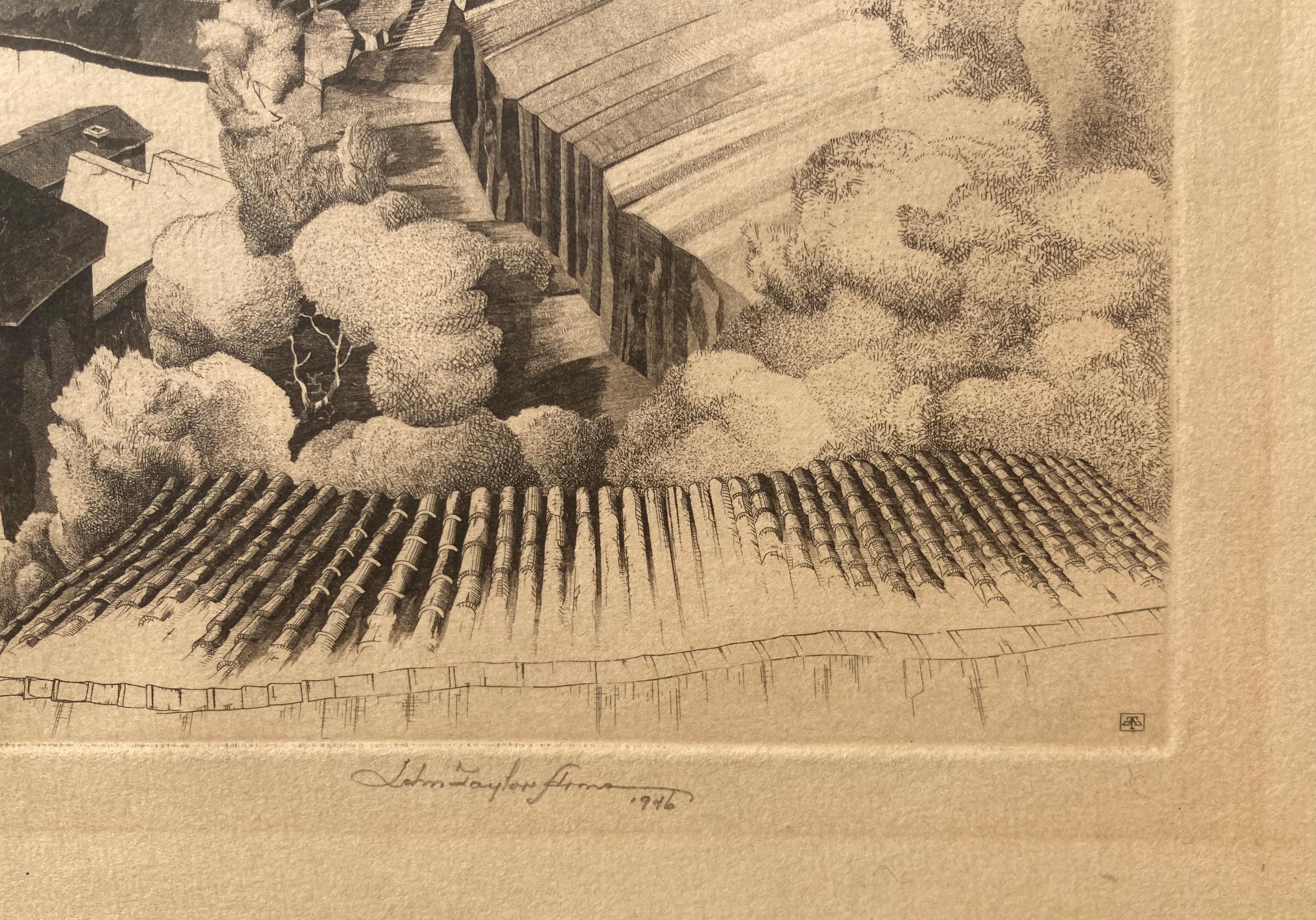 TAXCO DE LUZ Y SOMBRA - J. T. Arms Obra maestra mexicana con llamativos detalles - Print realista estadounidense de John Taylor Arms