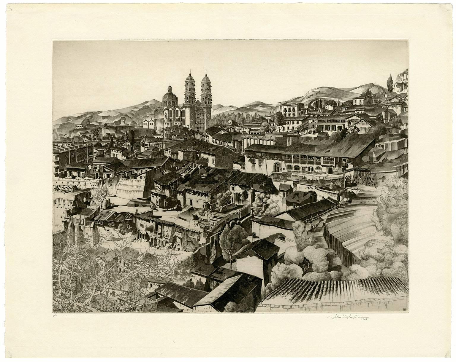 Light and Shade, Taxco (Mexican Series #2) - Beige Landscape Print by John Taylor Arms