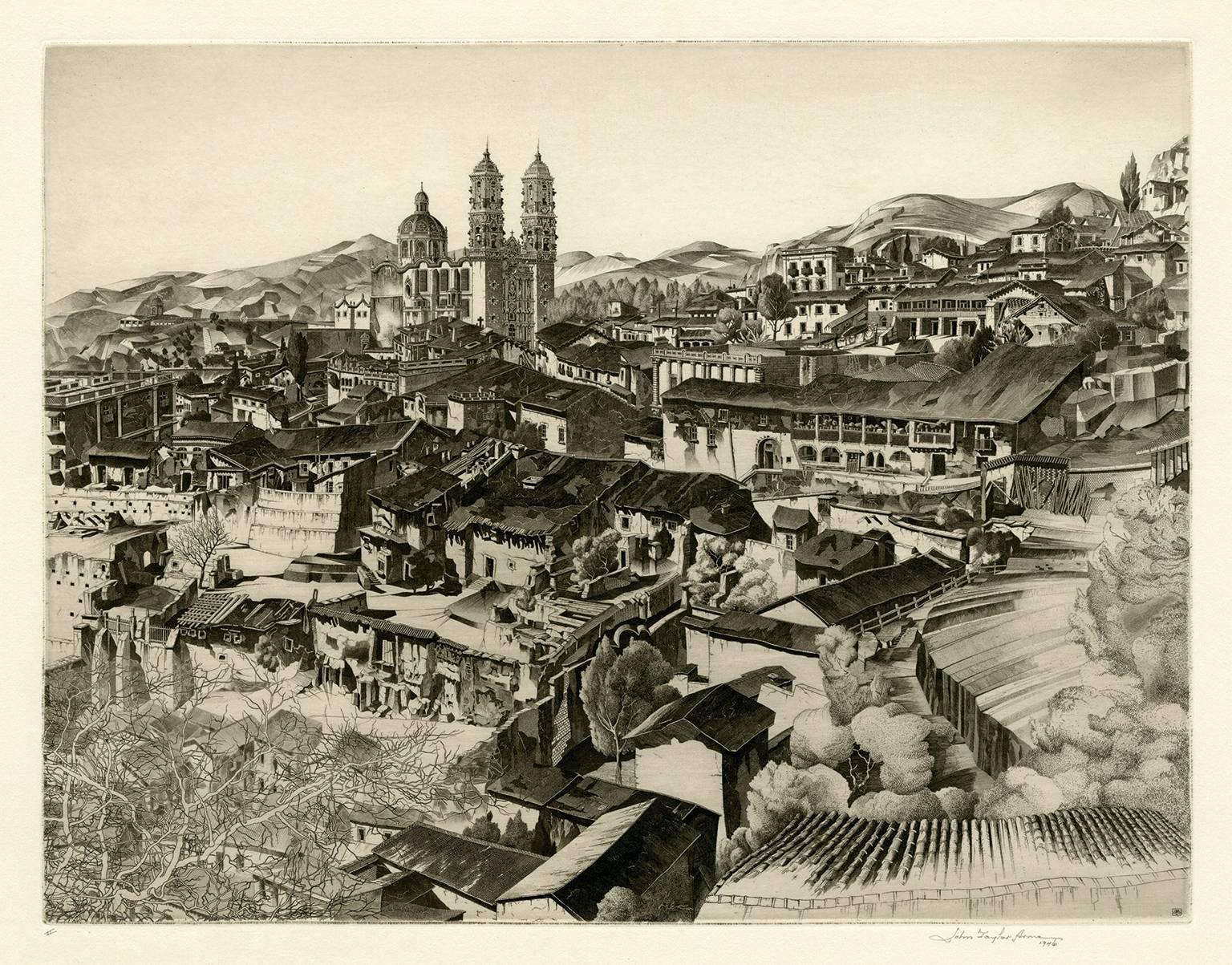 John Taylor Arms Landscape Print - Light and Shade, Taxco (Mexican Series #2)