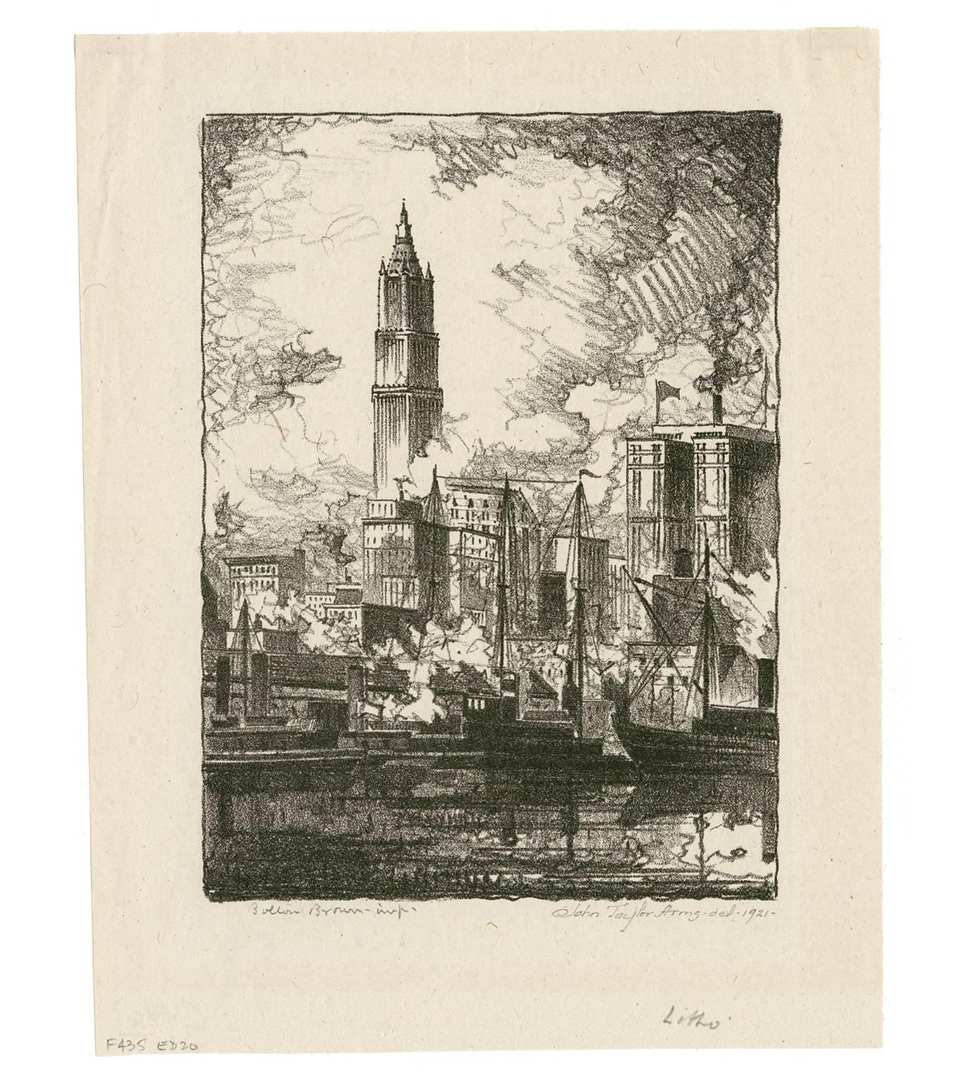 New Yorker Skyline, Skizze – Print von John Taylor Arms