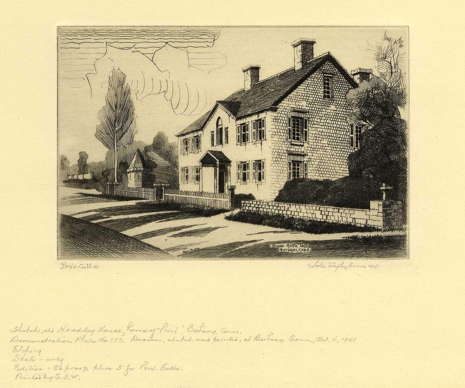 Vieille maison Hoadley House - Beige Landscape Print par John Taylor Arms