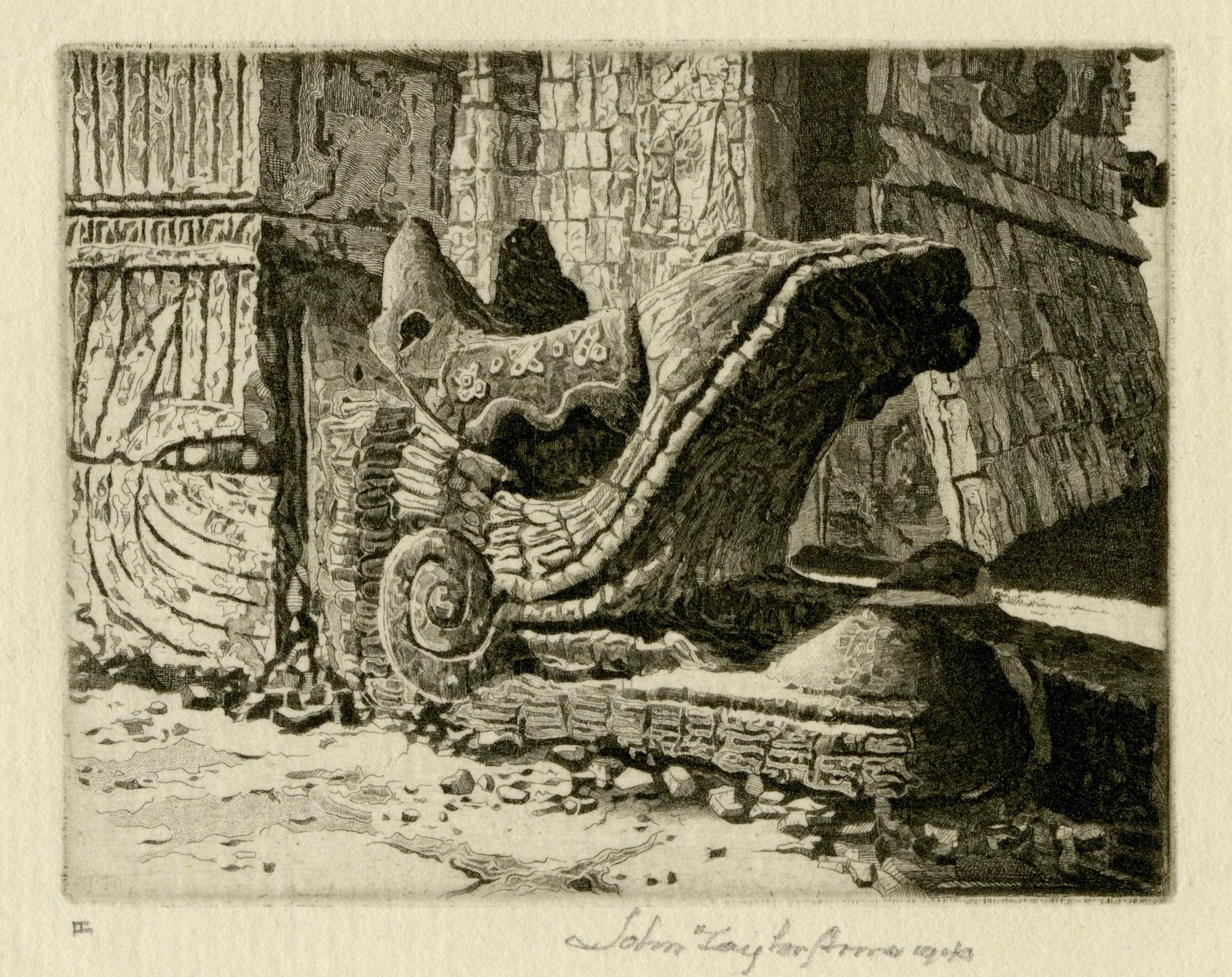 John Taylor Arms Figurative Print - Plumed Serpent, Chichén Itzá