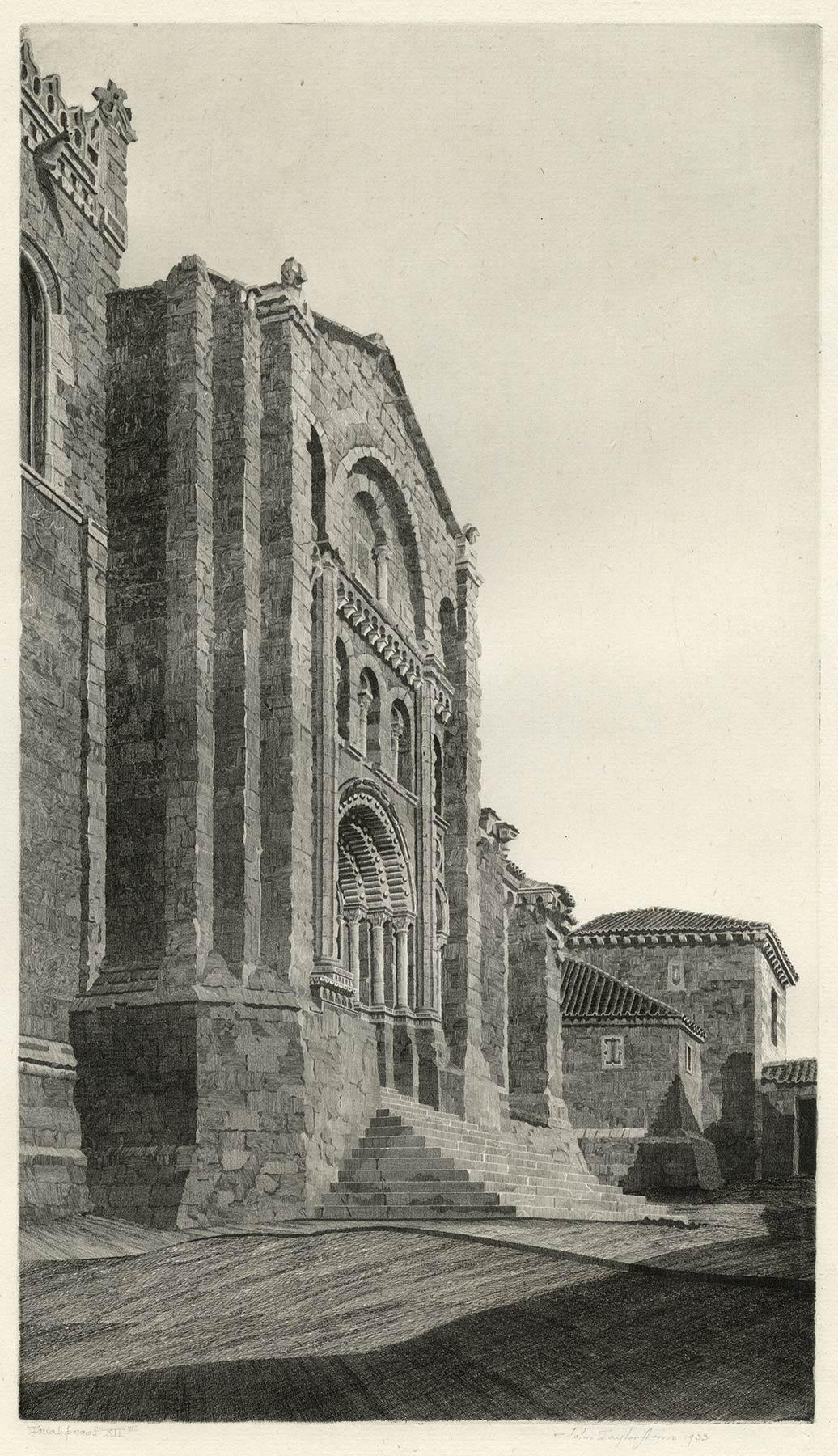 Puerta del Obispo (spanische römische Kathedrale) (Grau), Print, von John Taylor Arms