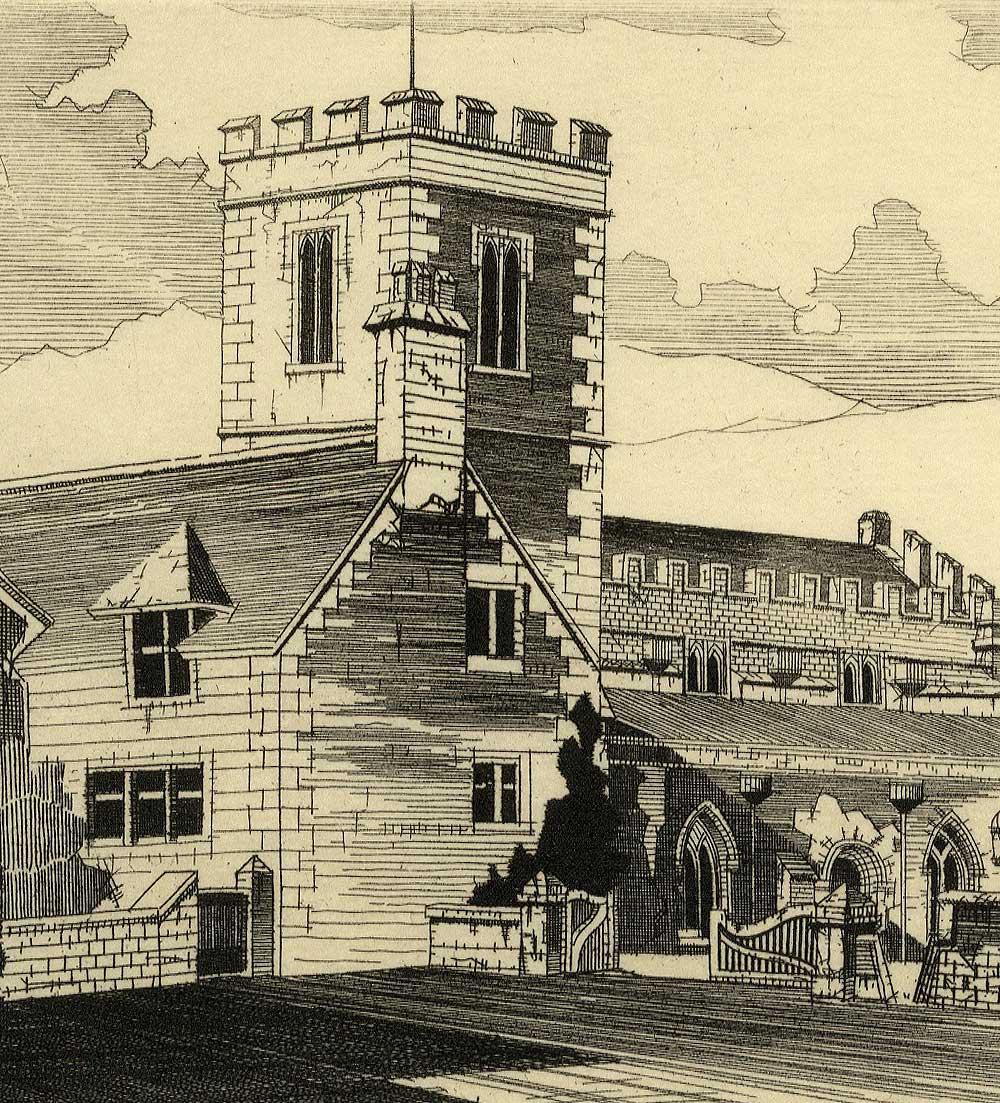 St. Mary's Church in Bibury, England   – Print von John Taylor Arms