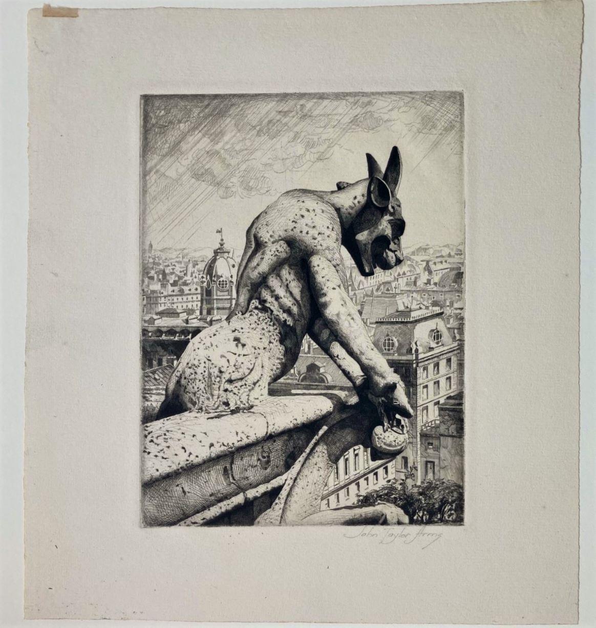 La Gargoyle et sa cerf-volant - Modernisme américain Print par John Taylor Arms