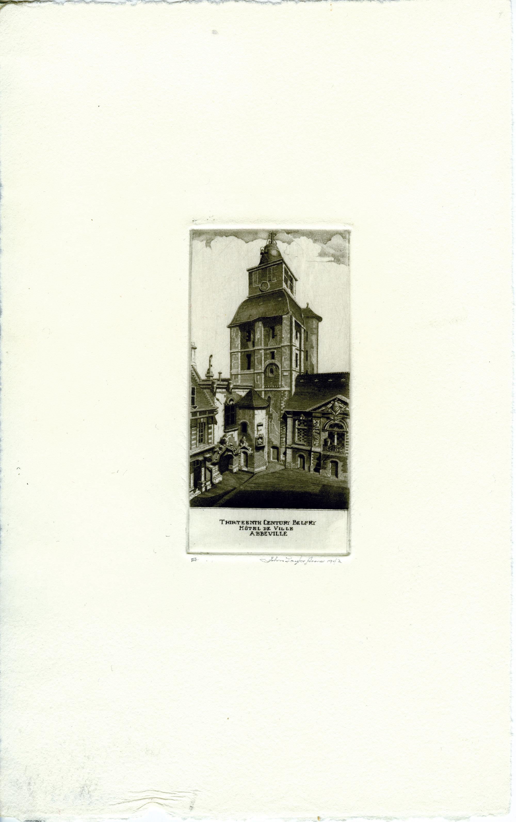Campanile del XIII secolo; Hôtel De Ville, Abbeville - Print di John Taylor Arms