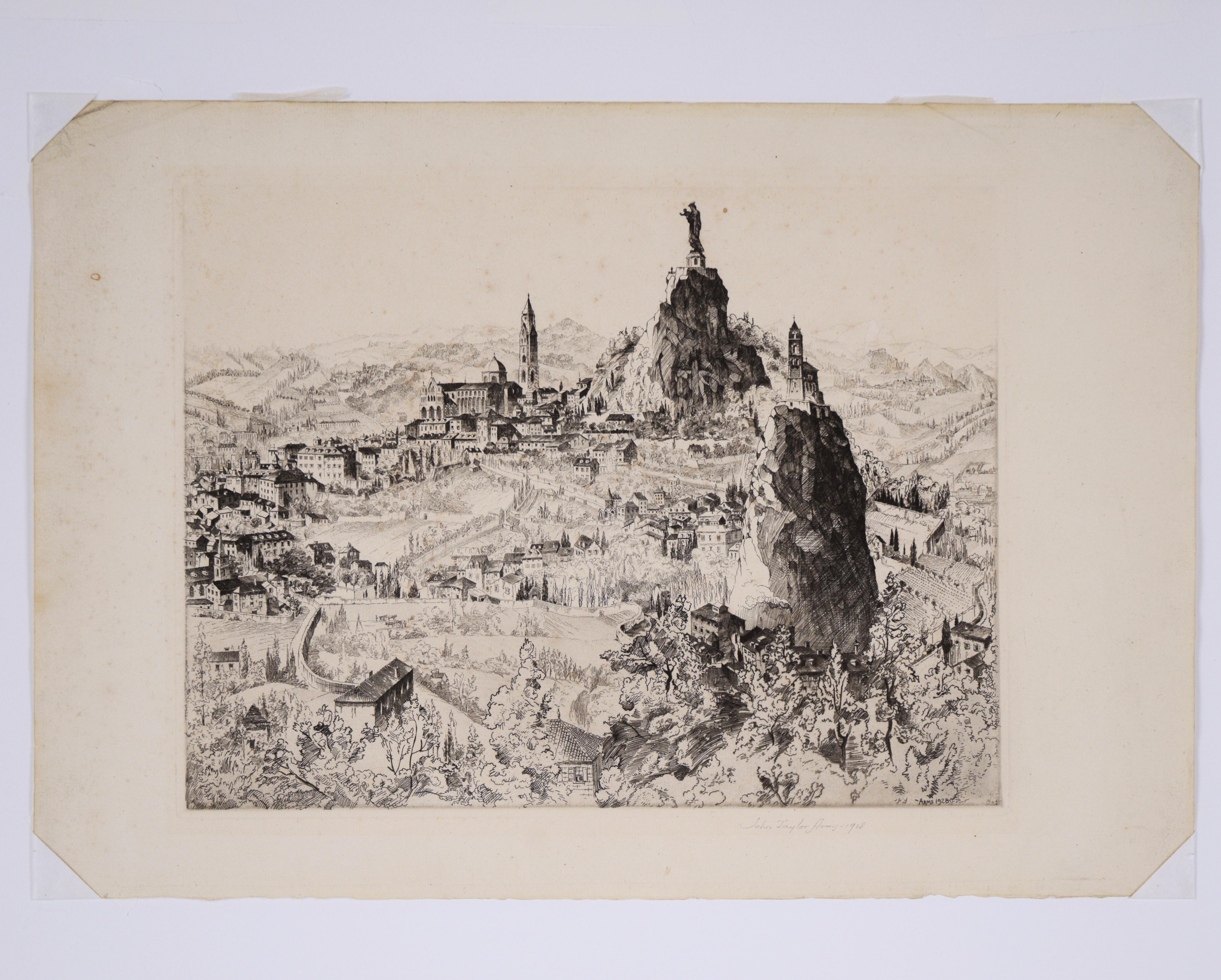 Grabado antiguo - Catedral de Notre Dame y Capilla de San Michel, 1928 - Print de John Taylor Arms