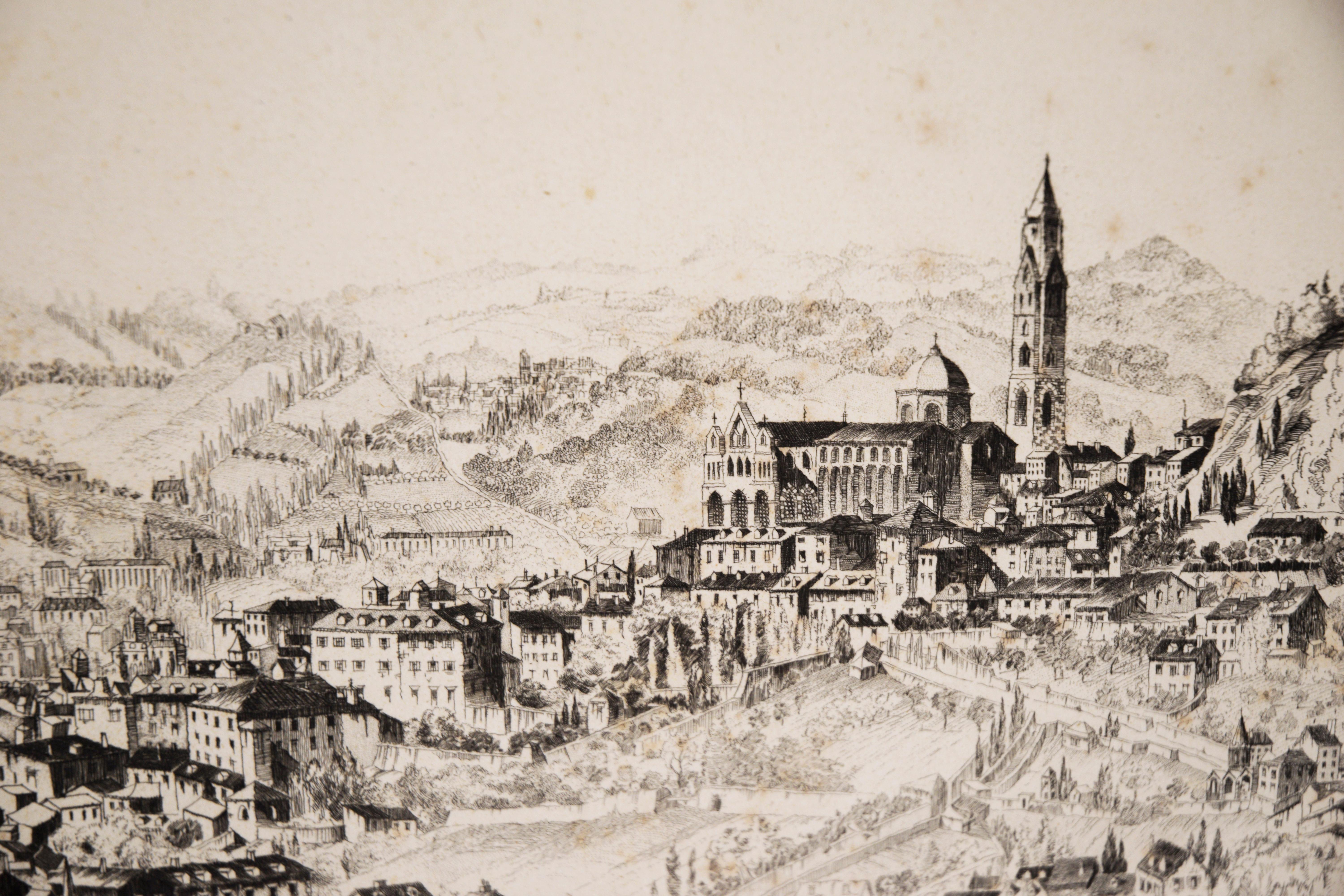 Grabado antiguo - Catedral de Notre Dame y Capilla de San Michel, 1928 - Print impresionista estadounidense de John Taylor Arms