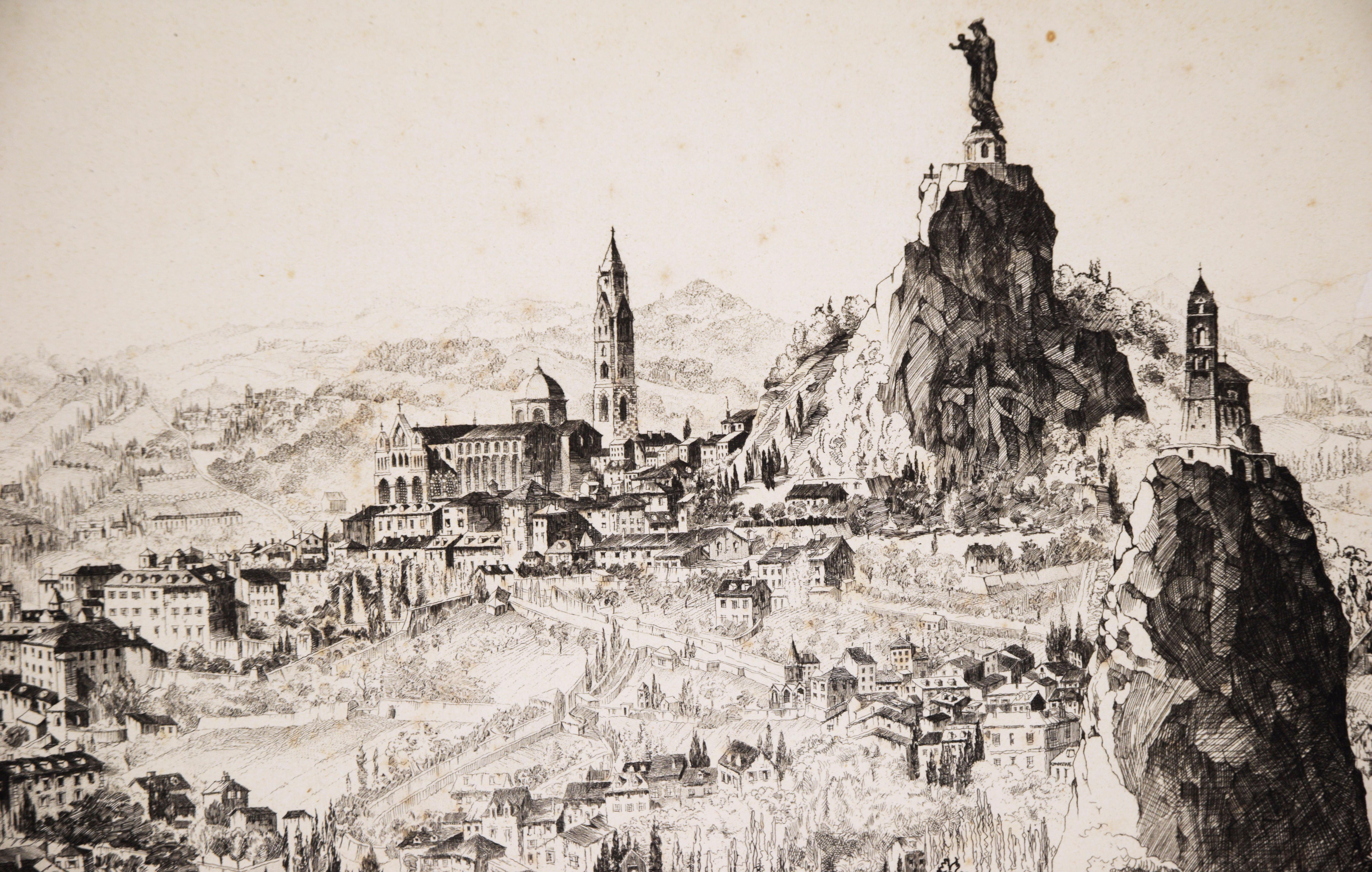 Grabado antiguo - Catedral de Notre Dame y Capilla de San Michel, 1928 en venta 1