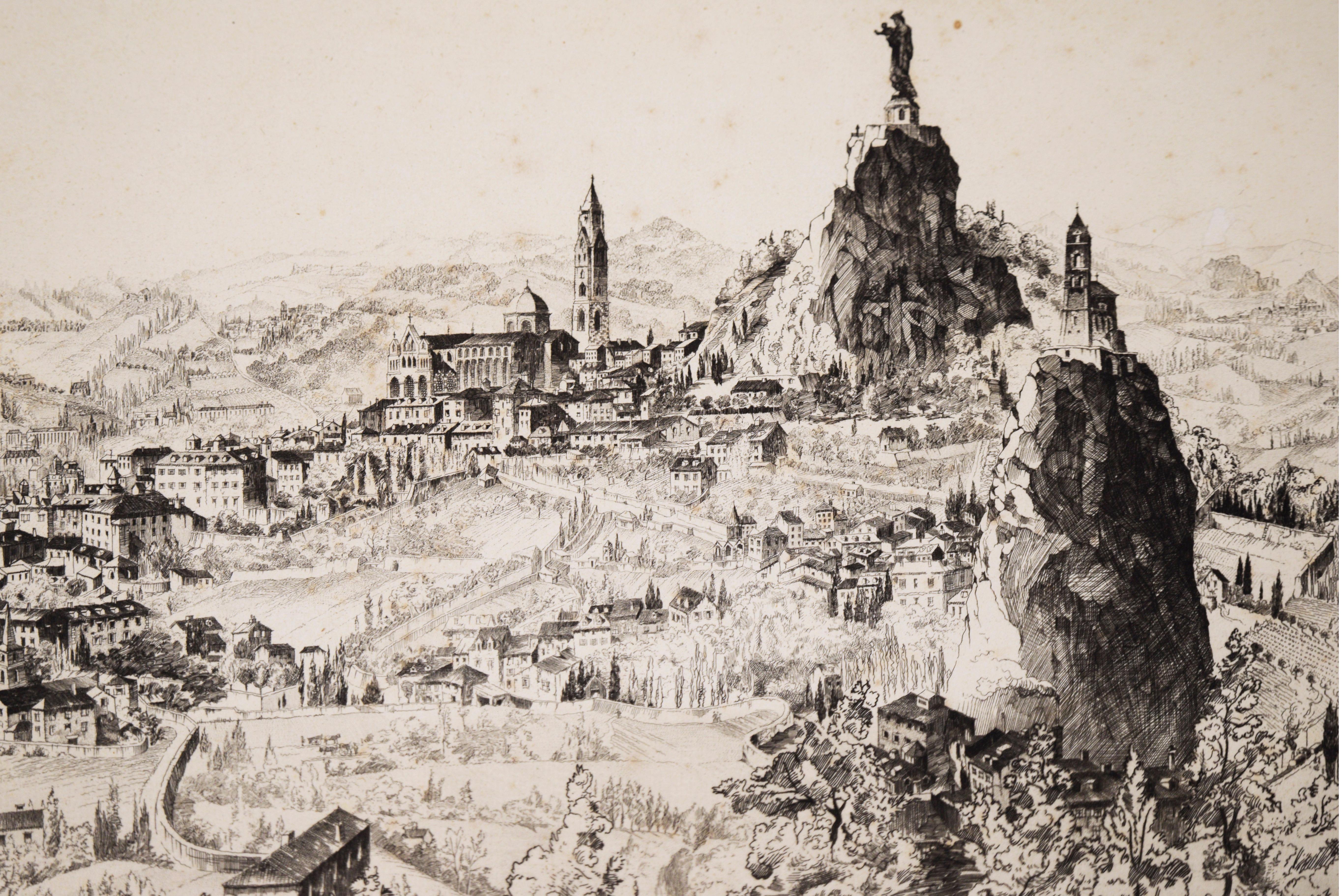 Grabado antiguo - Catedral de Notre Dame y Capilla de San Michel, 1928 en venta 2